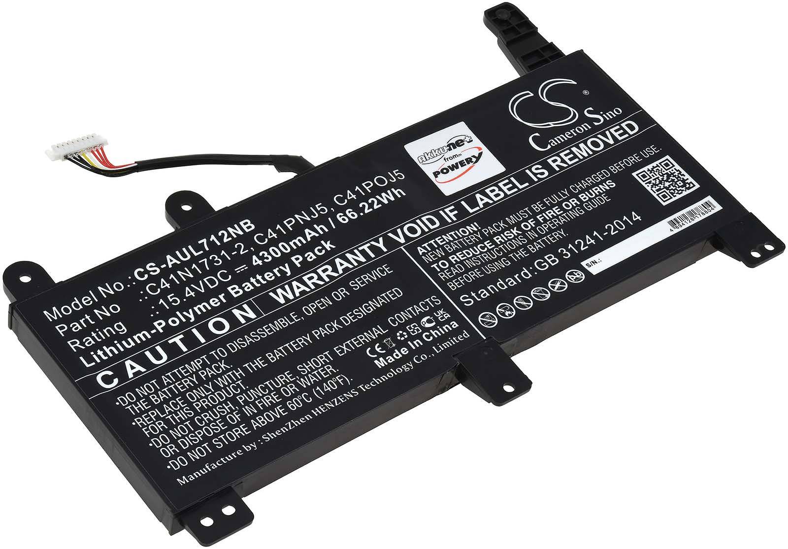 Powery Akku für Laptop Asus ROG Strix Scar II GL704GW-EV021T, 15,4V, Li-Polymer