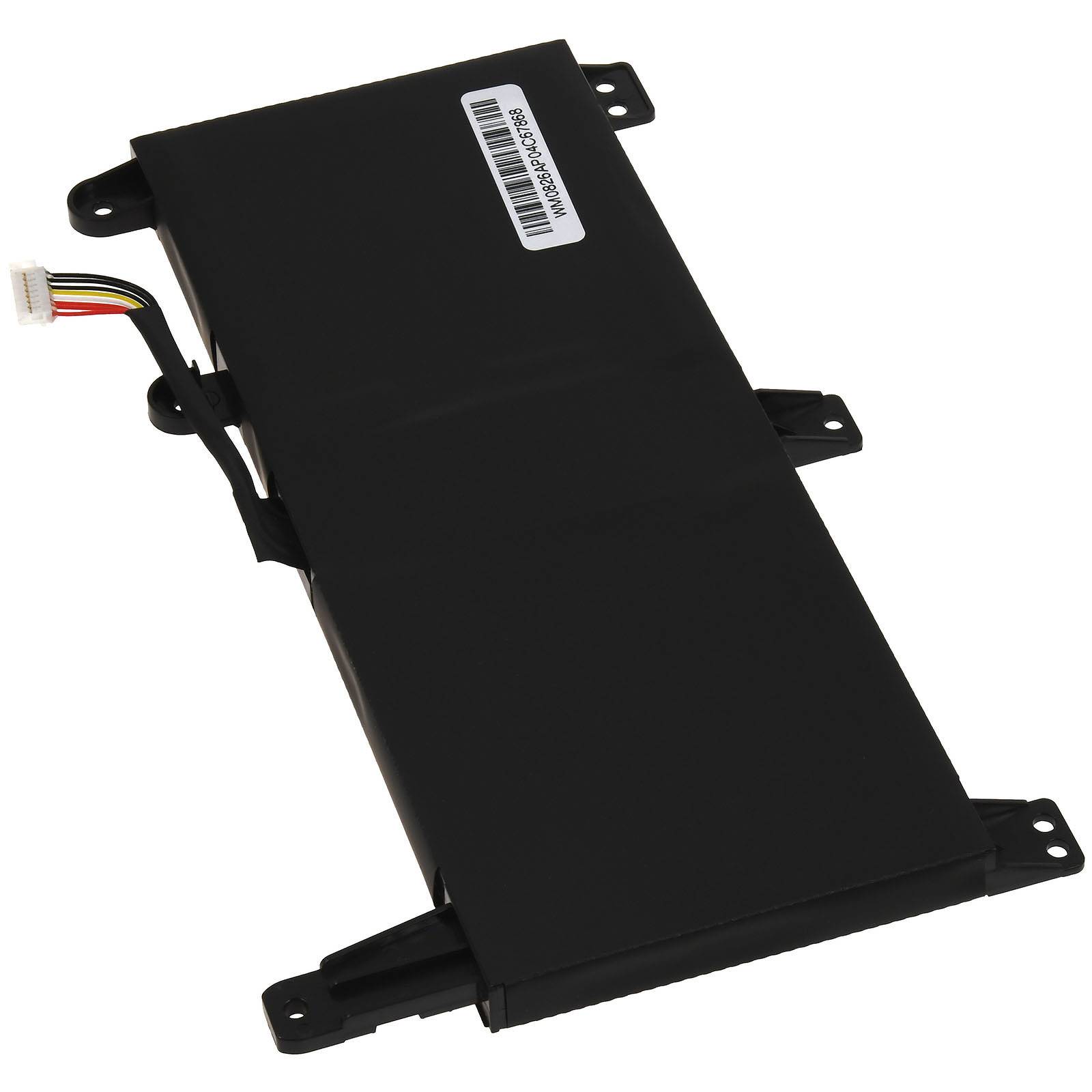 Schwarzes rechteckiges elektronisches Modul mit Montagelaschen und einem Verdrahtungsstecker, dargestellt auf weißem Hintergrund.
