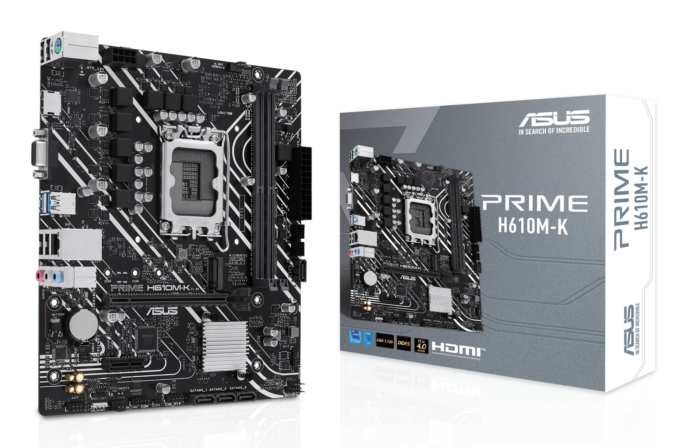 ASUS PRIME H610M-K - Motherboard - micro ATX - LGA1700-Sockel - H610 Chipsatz - USB 3.2 Gen 1 - Gigabit LAN - Onboard-Grafik (CPU erforderlich)