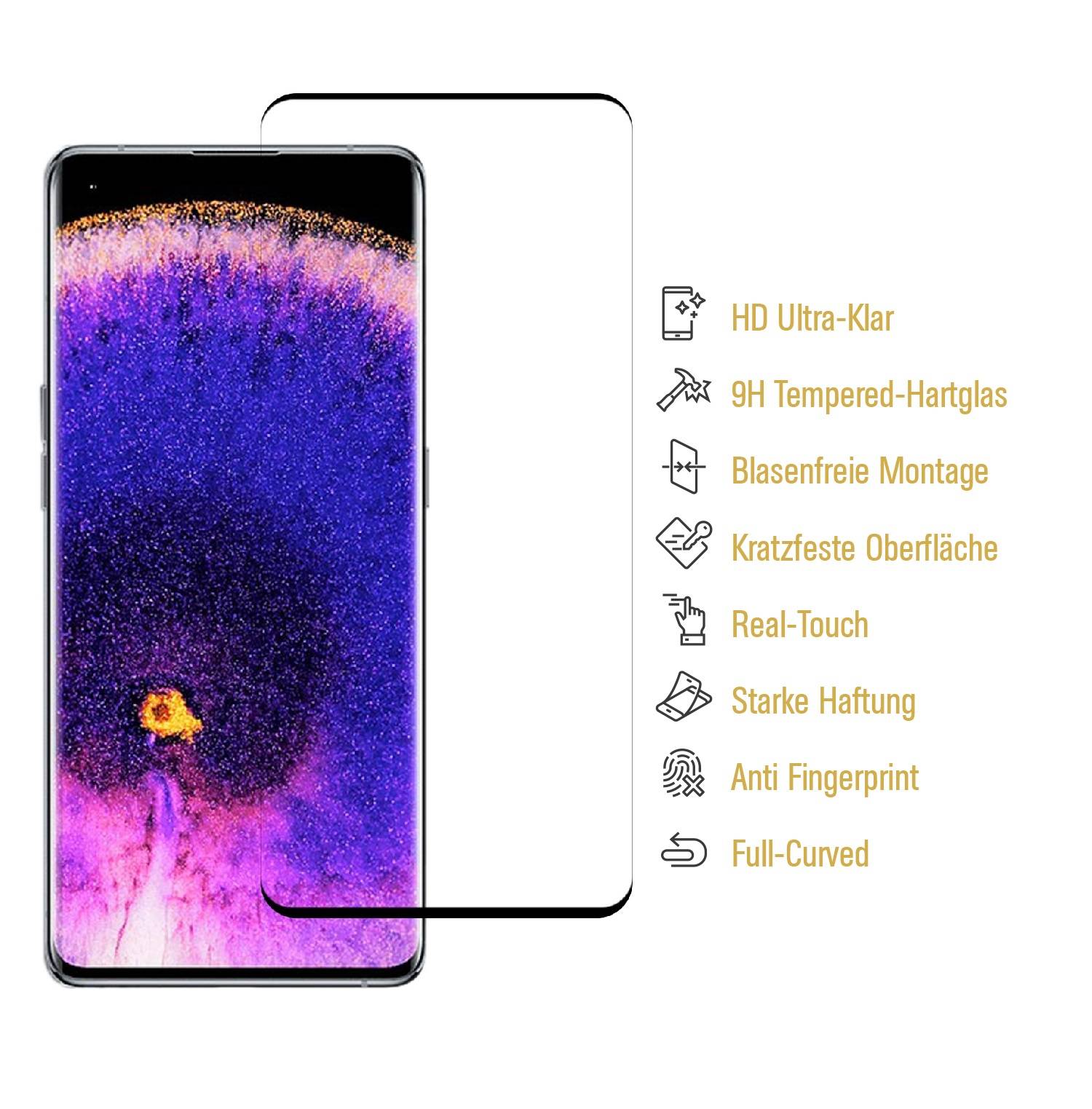 2x 9H Hartglas für Oppo Find X5 Pro FULL CURVED Displayschutz Panzerfolie 3D Panzerglas Schutzglas Schutzfolie Displayglas Glasfolie