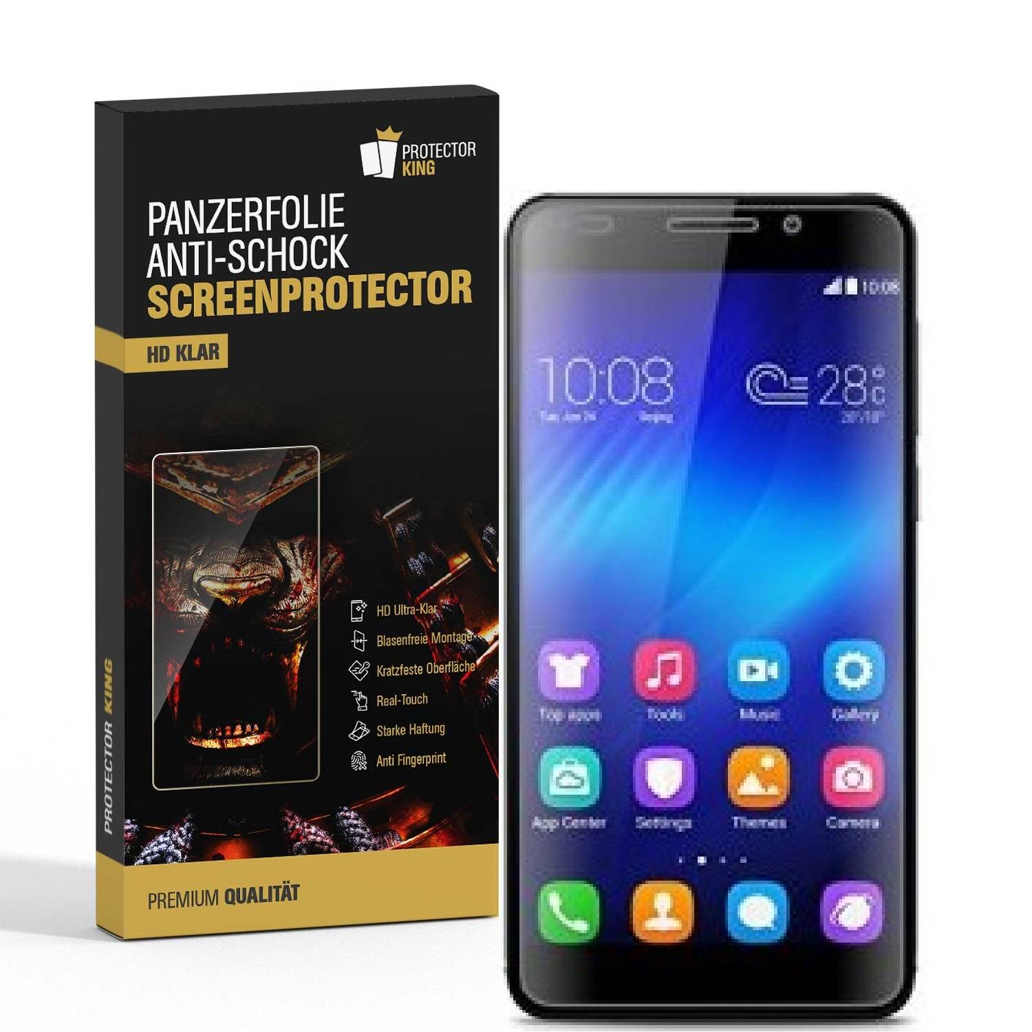 4x Panzerfolie für Huawei Honor 6 ANTI-SCHOCK Displayschutzfolie HD ULTRA KLAR