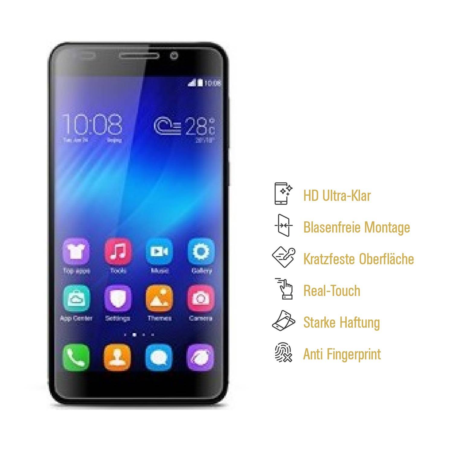2x Panzerfolie für Huawei Honor 6 ANTI-SCHOCK Displayschutzfolie HD ULTRA KLAR