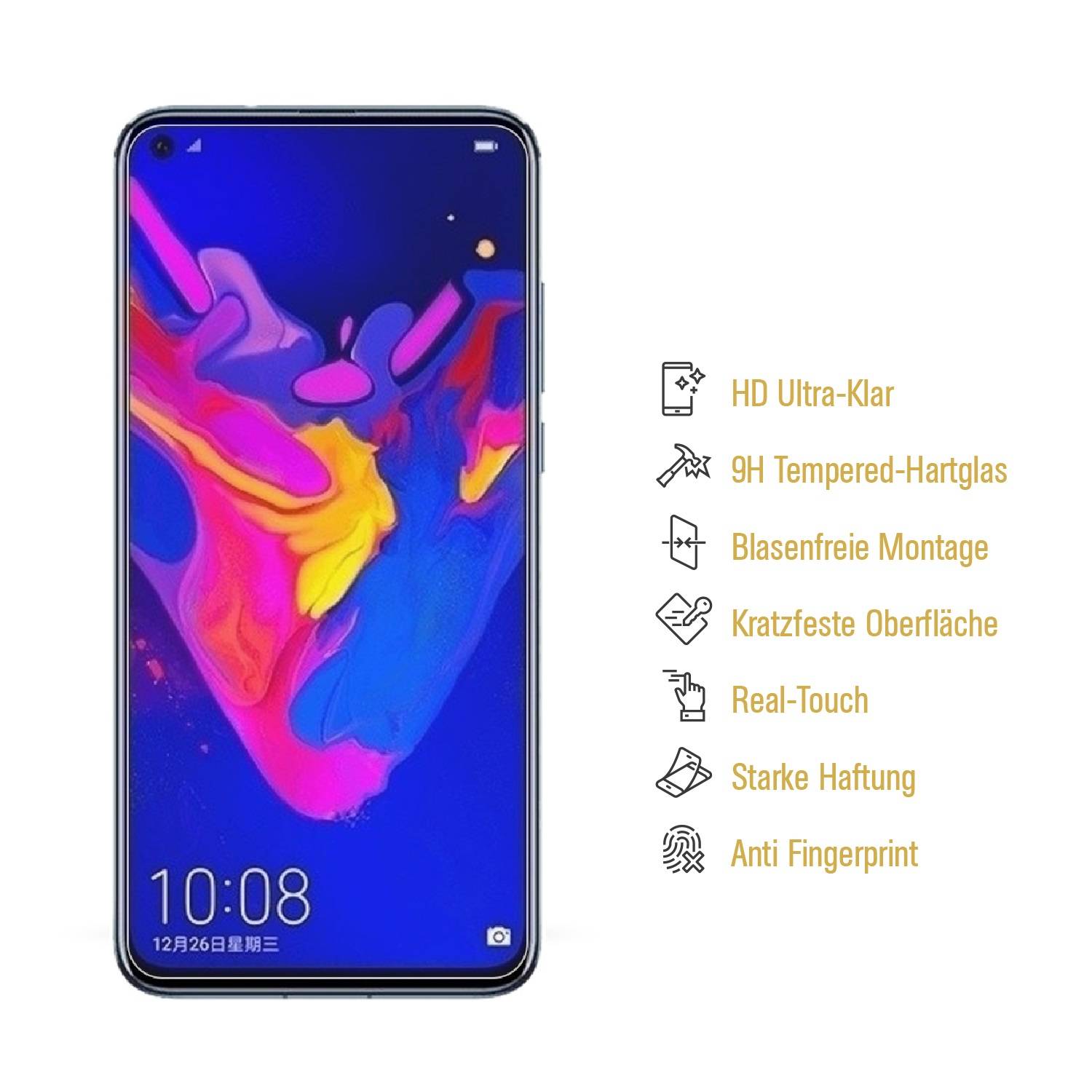 2x 9H Hartglasfolie für Huawei Honor View 20 Panzerfolie Displayschutzfolie KLAR Panzerglas Schutzfolie