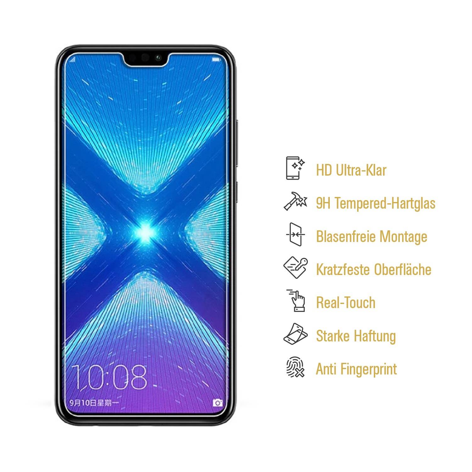 2x 9H Hartglasfolie für Huawei Honor 8X Panzerfolie Displayschutzfolie HD KLAR Panzerglas Schutzfolie