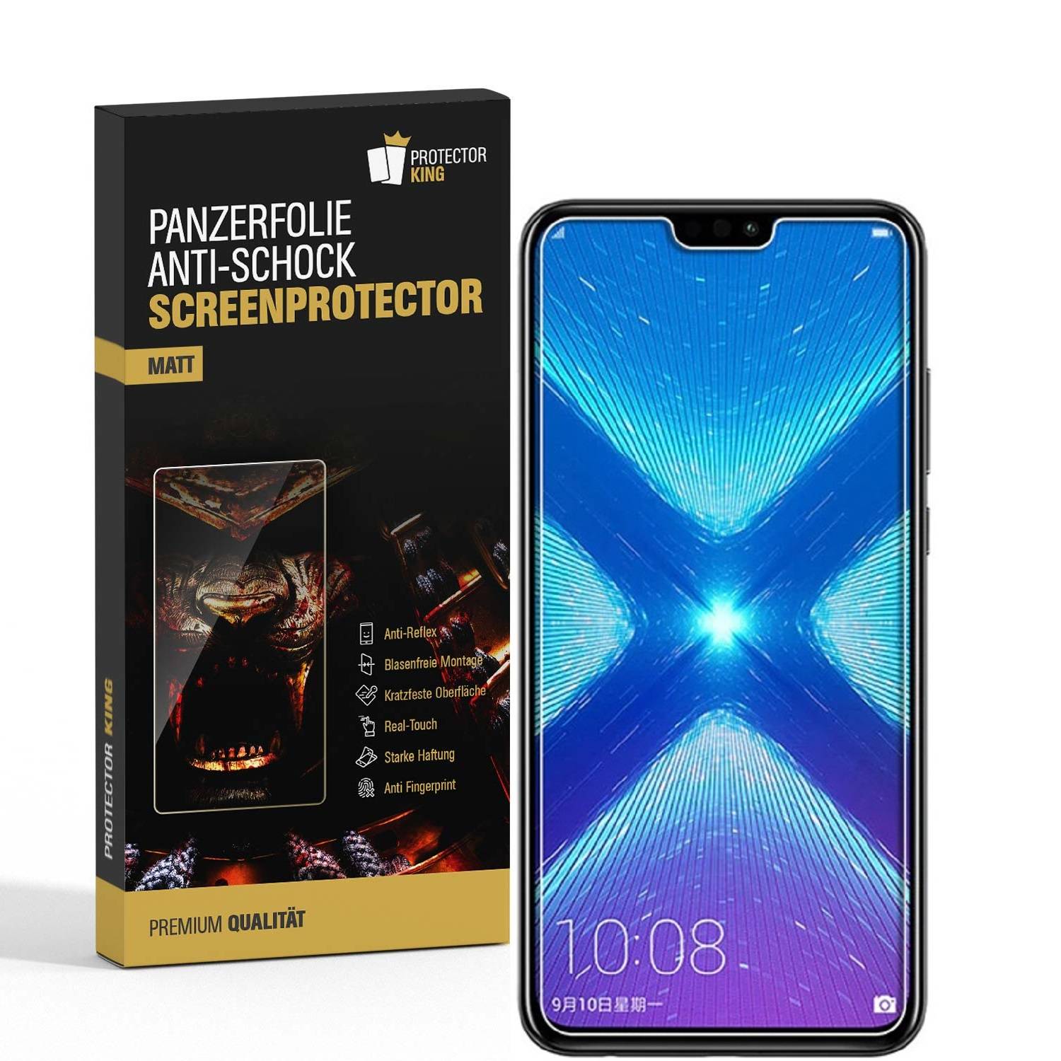 2x Panzerfolie für Huawei Honor 8X ANTI-SCHOCK Displayschutzfolie Antiglare MATT