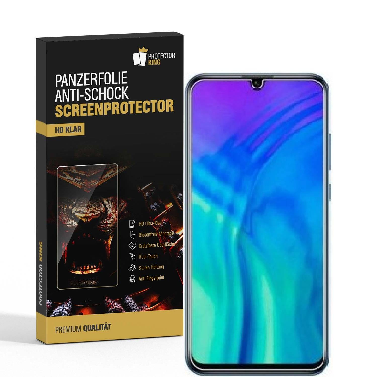 3x Panzerfolie für Huawei Honor 20 Lite ANTI-SCHOCK Displayschutzfolie HD KLAR