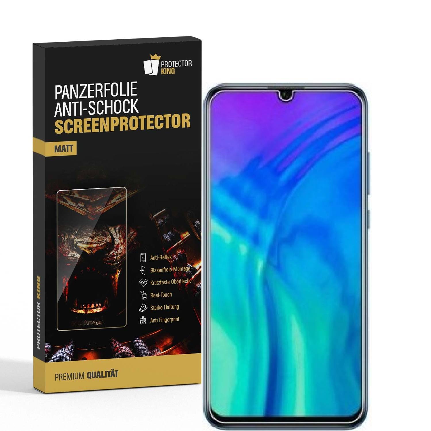 4x Panzerfolie für Huawei Honor 20 Lite ANTI-SCHOCK Displayschutzfolie MATT