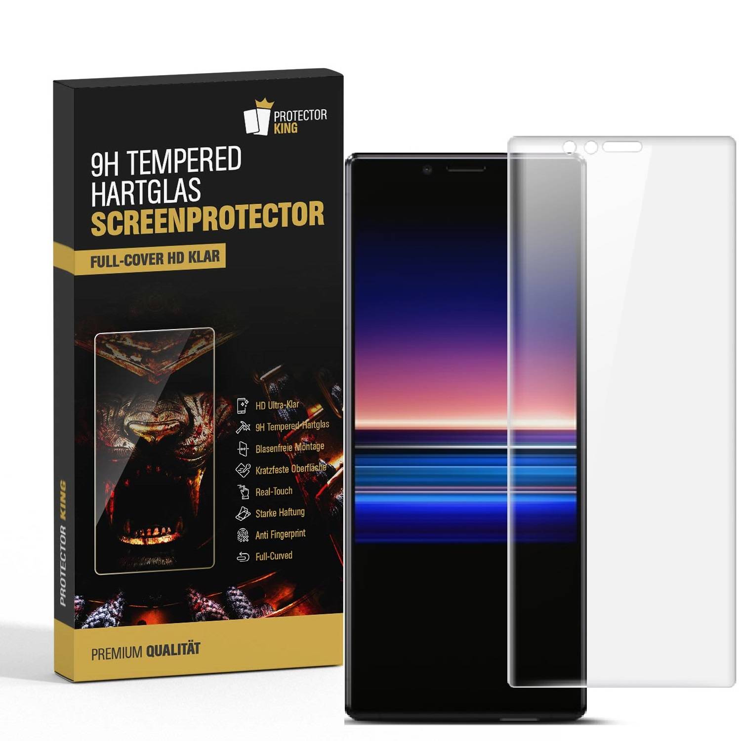 1x 9H Hartglas für Sony Xperia 1 FULL-CURVED Panzerfolie Displayschutz HD KLAR Panzerglas Schutzglas Schutzfolie