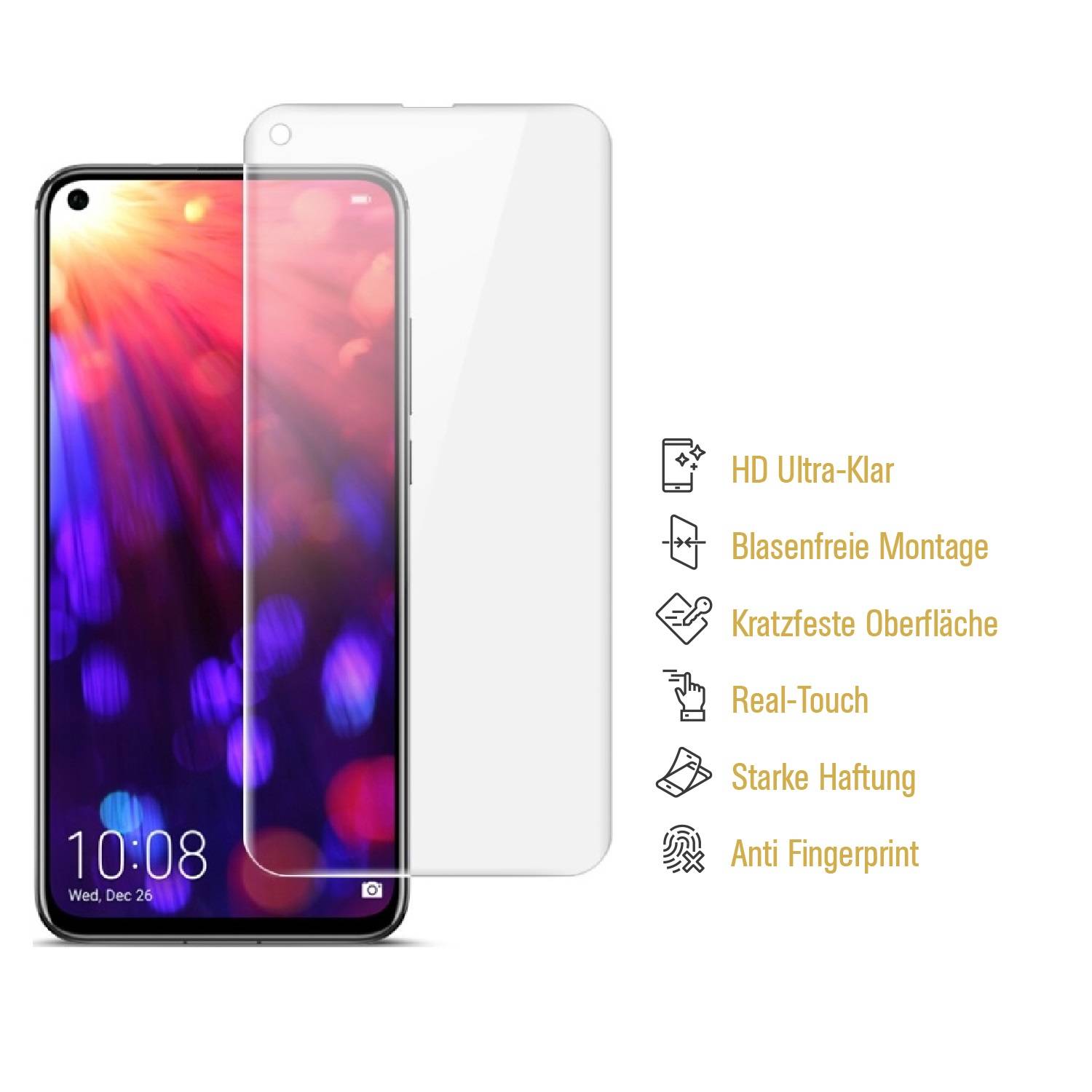 4x Hydropanzerglas für Huawei Honor View 20 HD KLAR FLEXIBLER Displayschutz Schutzglas Hydrogelglas Displayglas Glasfolie Hybridschutzglas