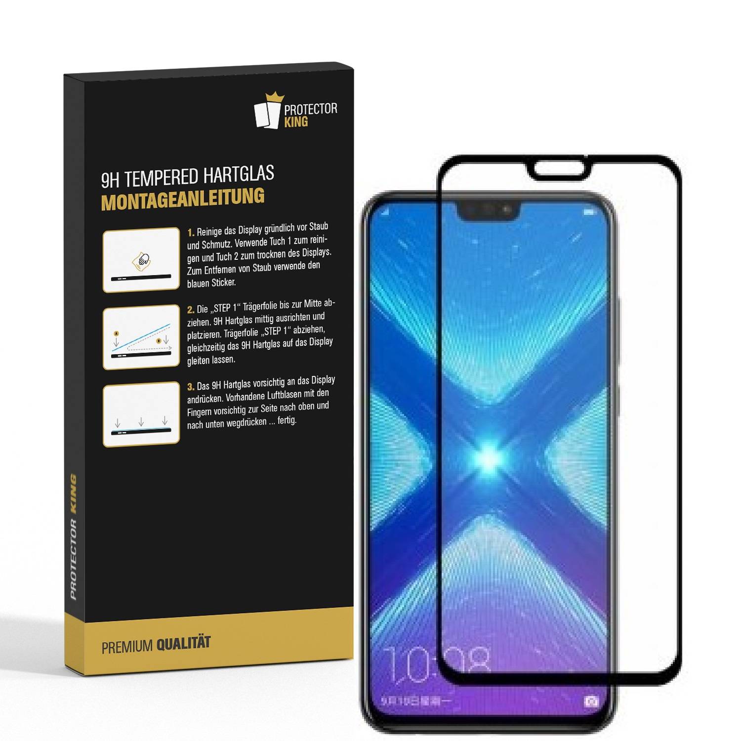 2x 9H Hartglas für Huawei Honor 8X FULL COVER Panzerfolie Displayschutz KLAR Panzerglas Schutzglas Schutzfolie