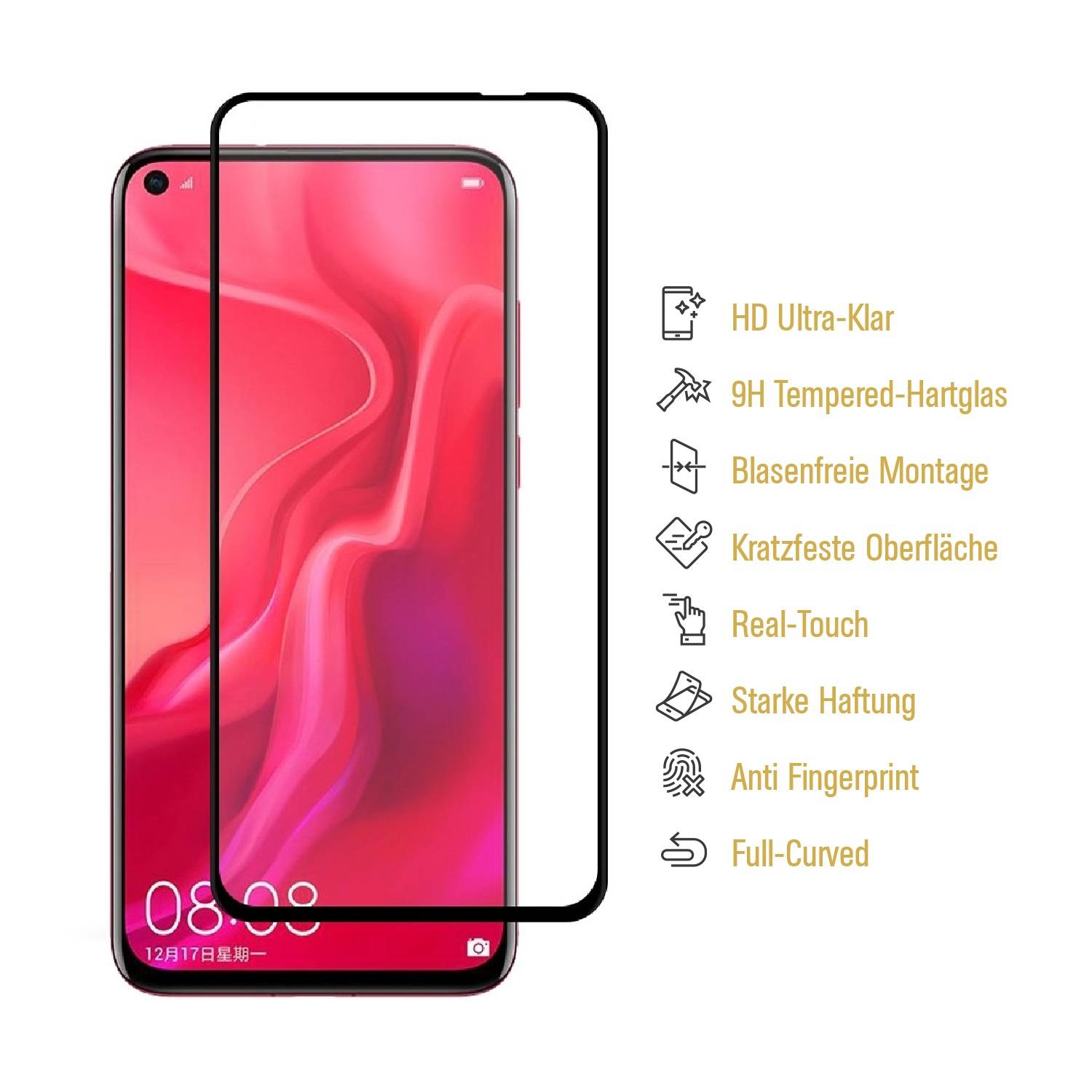1x 9H Hartglas für Huawei Honor View 20 FULL COVER Panzerfolie Displayschutz SW Panzerglas Schutzglas Schutzfolie