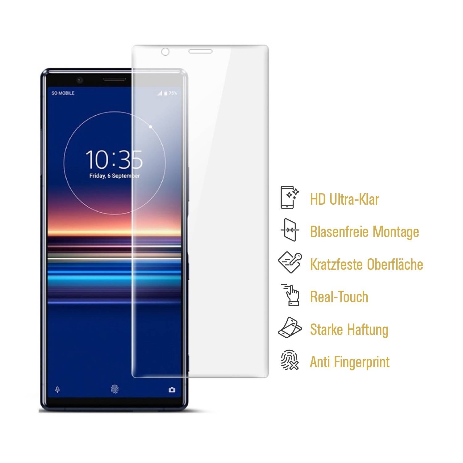 6x Hydropanzerglas für Sony Xperis 5 HD KLAR FLEXIBLER Displayschutz Schutzglas Hydrogelglas Displayglas Glasfolie Hybridschutzglas