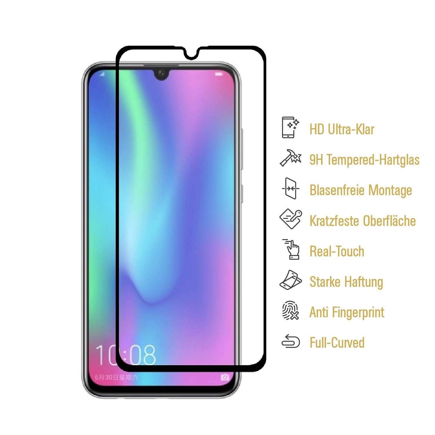 4x 9H Hartglas für Huawei Honor 10 Lite FULL Panzerfolie Displayschutz SW KLAR Panzerglas Schutzglas