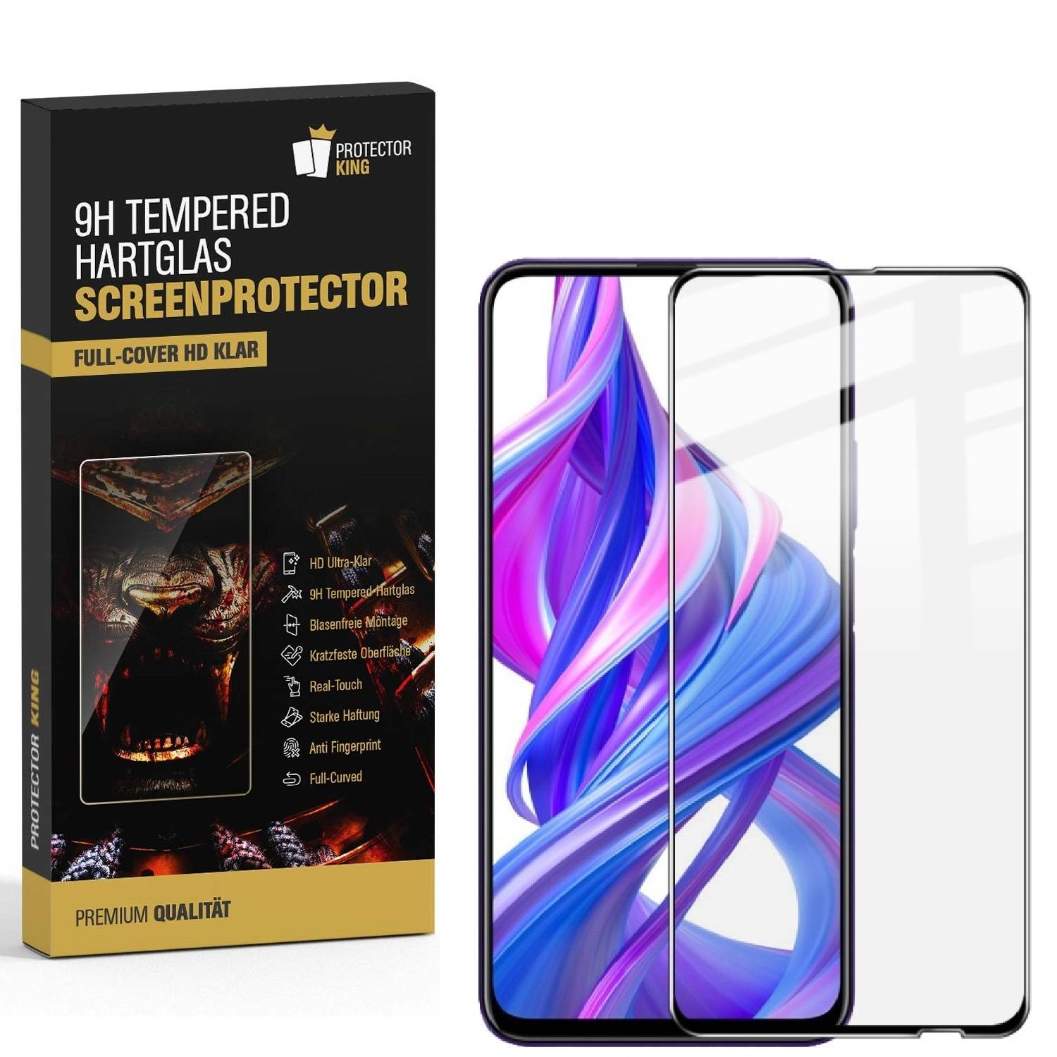2x Hartglas für Huawei Honor 9X FULL COVER Displayschutz Panzerfolie HD SW Klar Panzerglas Schutzglas