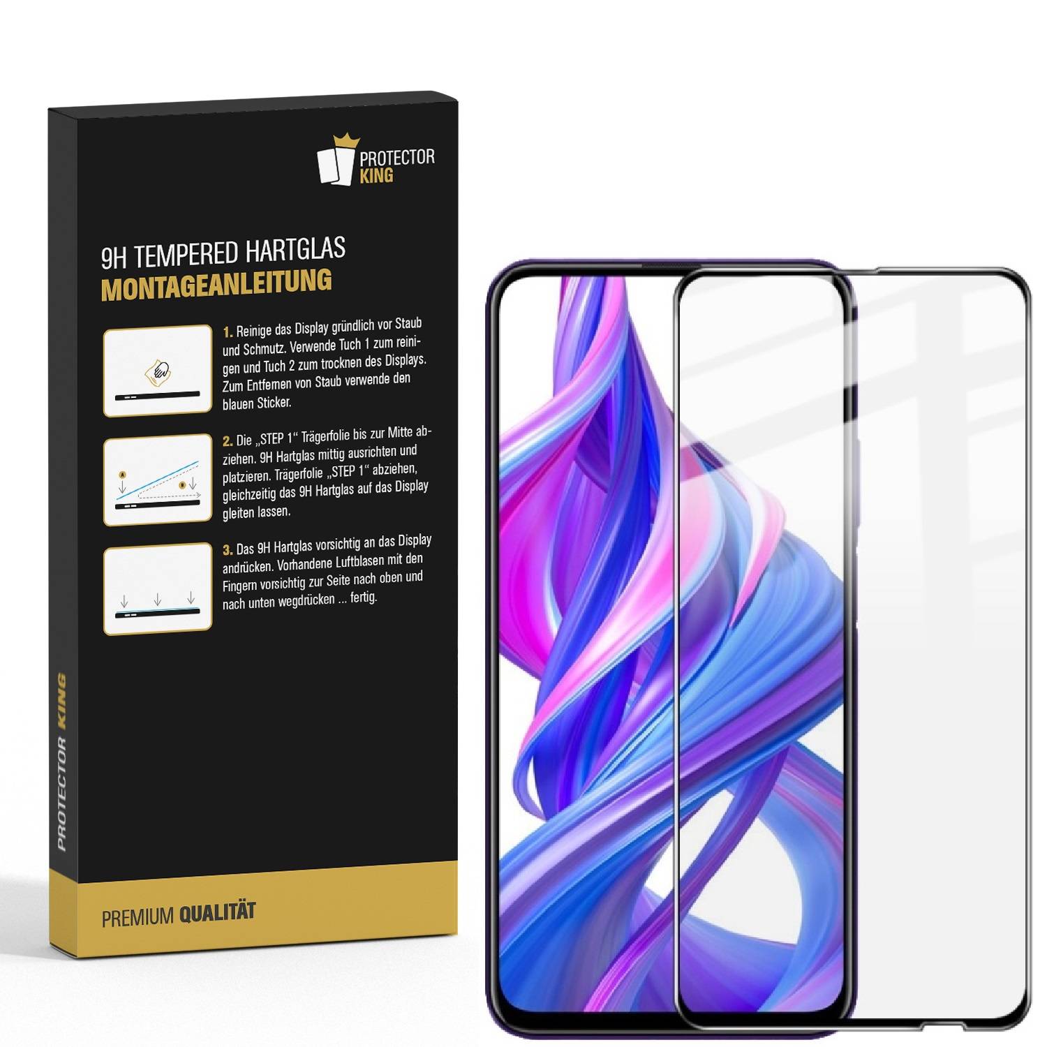 6x Hartglas für Huawei Honor 9X FULL COVER Displayschutz Panzerfolie HD SW Klar Panzerglas Schutzglas