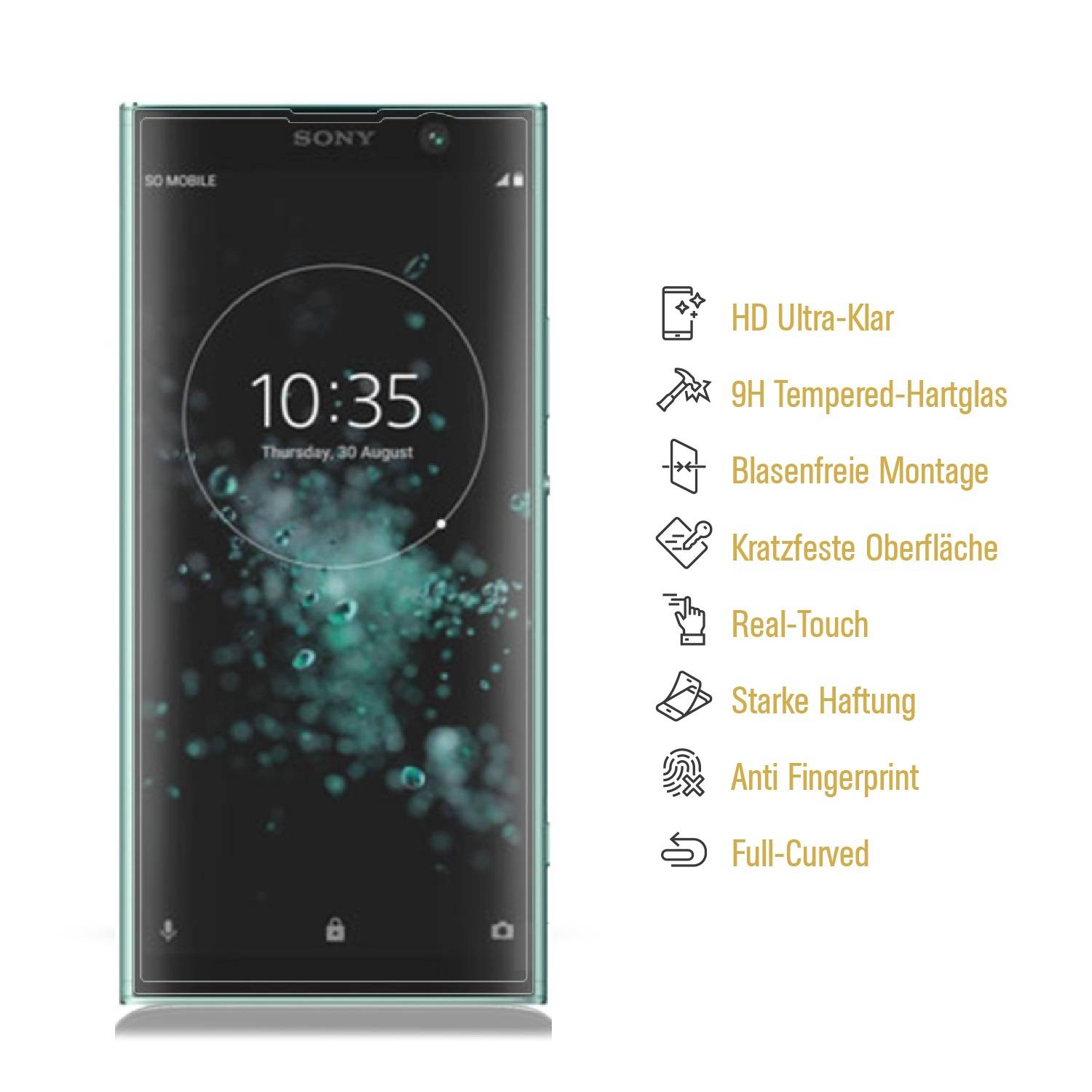 1x 9H Hartglas für Sony Xperia XA2 Plus FULL CURVED Panzerfolie Displayschutz KLAR Panzerglas Schutzglas Schutzfolie