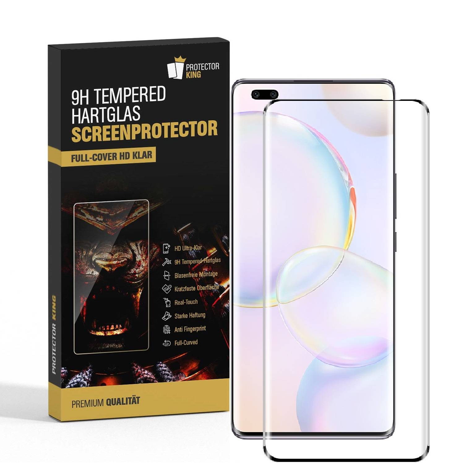 1x 9H Hartglas für Honor 50 Pro FULL CURVED Displayschutz Panzerfolie Schutzfolie Panzerglas Schutzglas Displayglas Tempered Glasfolie
