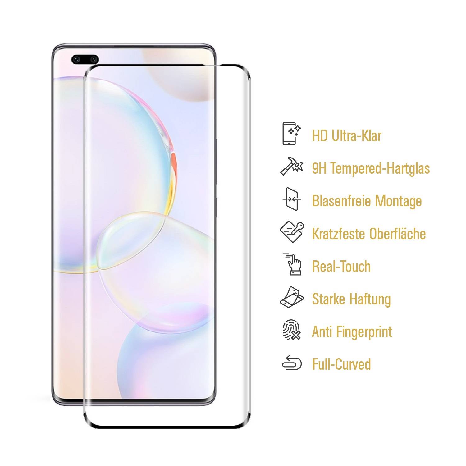 6x 9H Hartglas für Honor 50 Pro FULL CURVED Displayschutz Panzerfolie Schutzfolie Panzerglas Schutzglas Displayglas Tempered Glasfolie