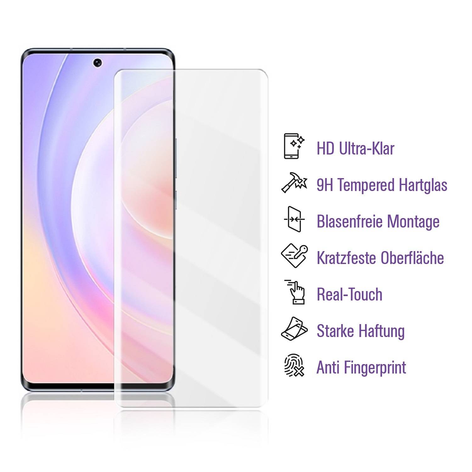 2x 9H Panzerglas für Honor 50 Full-Screen HD klar UV-Liquid Tempered Glas Displayschutz Schutzglas Screen-Protector