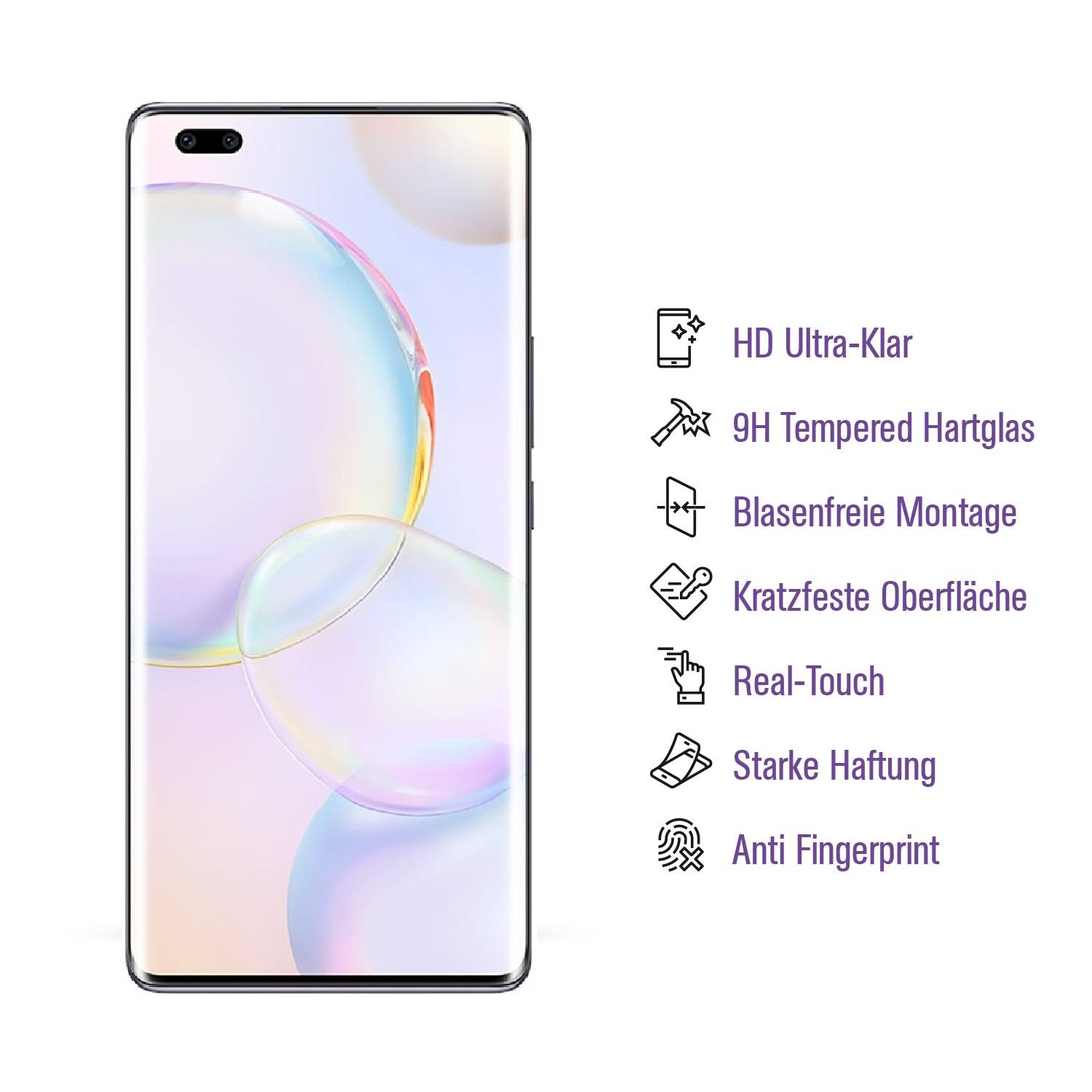 2x 9H Panzerglas für Honor 50 Pro Full-Screen HD klar UV-Liquid Tempered Glas Displayschutz Schutzglas Screen-Protector