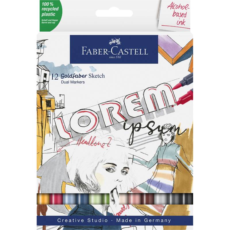Faber-Castell 12 Goldfaber Sketch Doppelspitzmarker-Set mit 