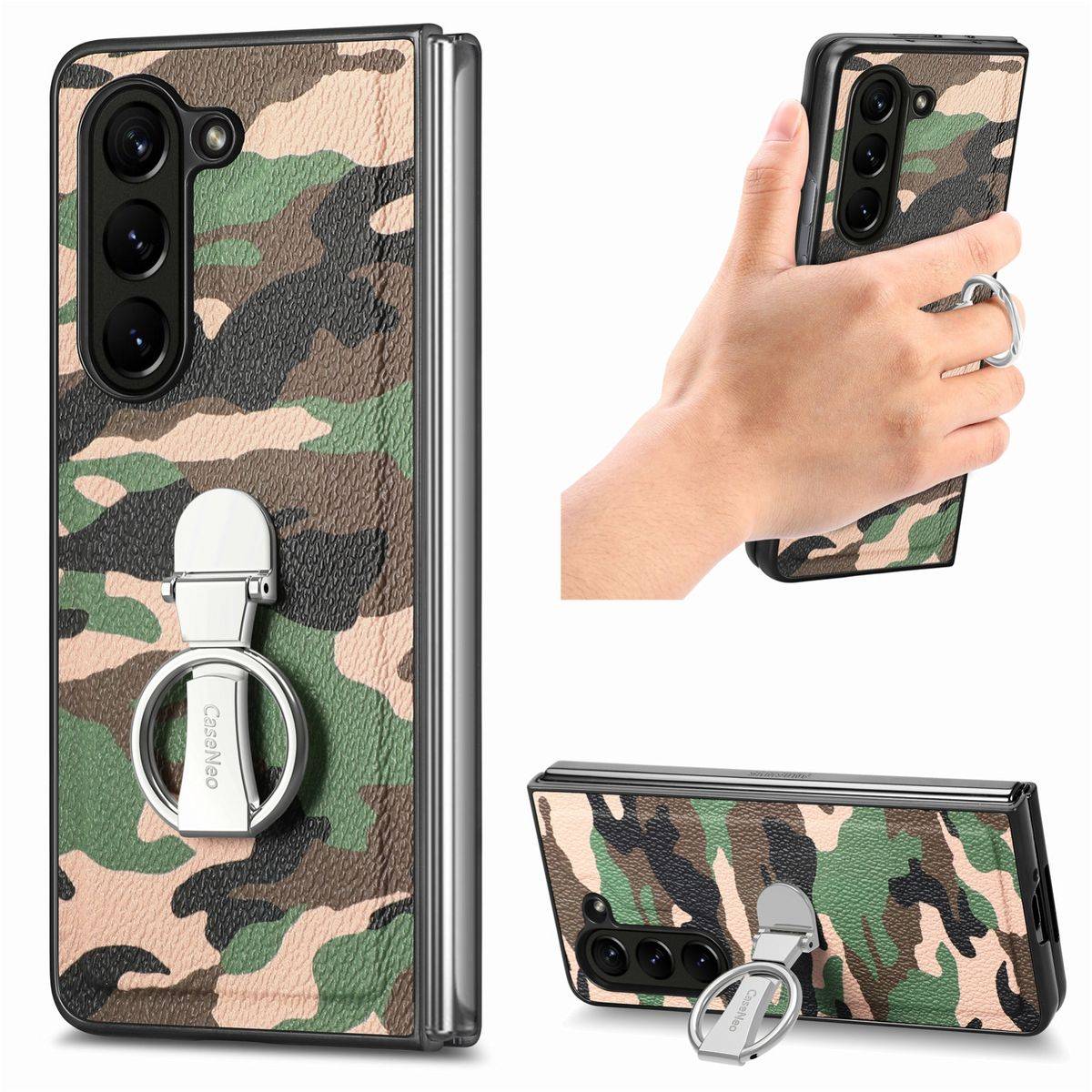 Für Samsung Galaxy Z Fold5 5G Camouflage Schutzhülle mit Ringhalter