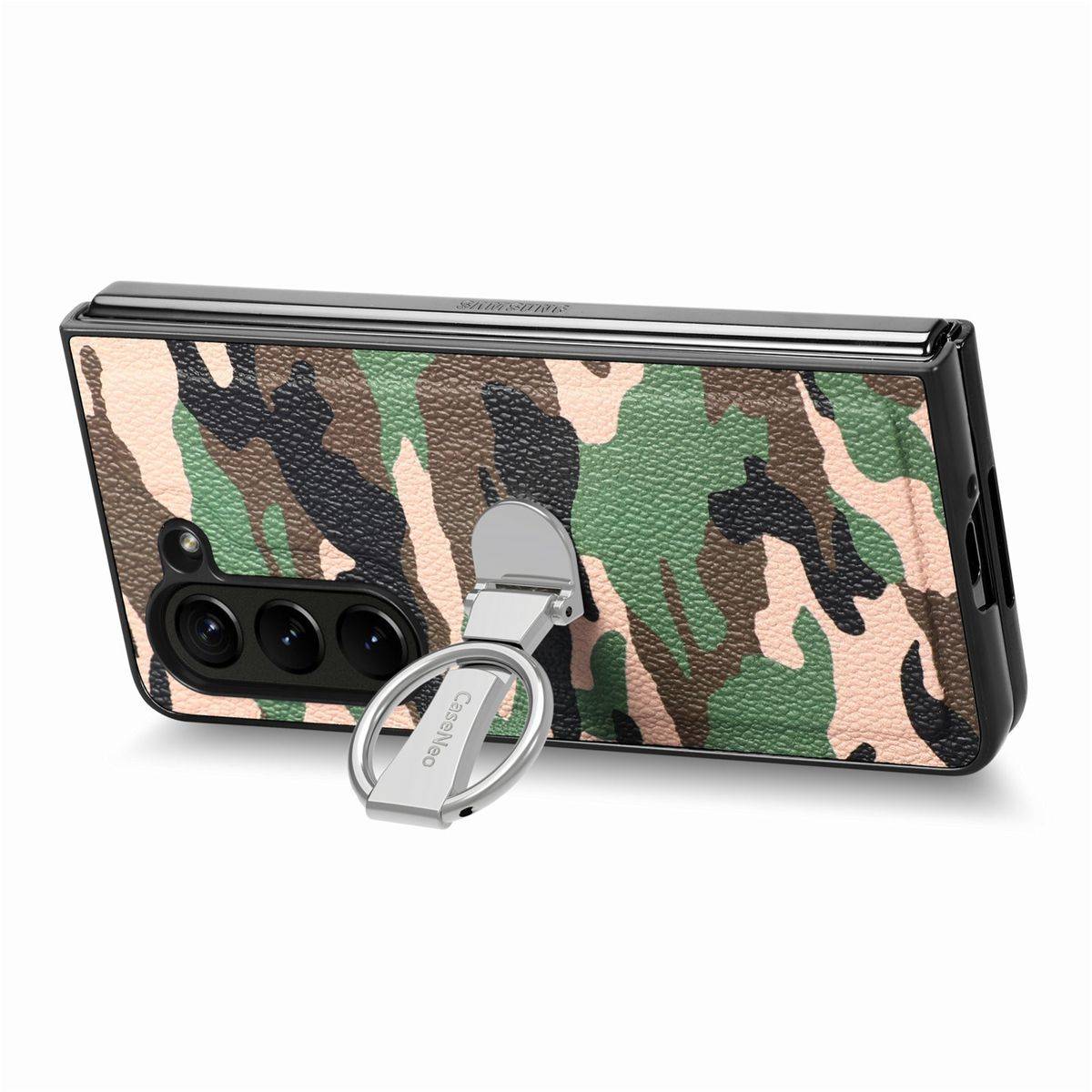 Für Samsung Galaxy Z Fold5 5G Camouflage Schutzhülle mit Ringhalter