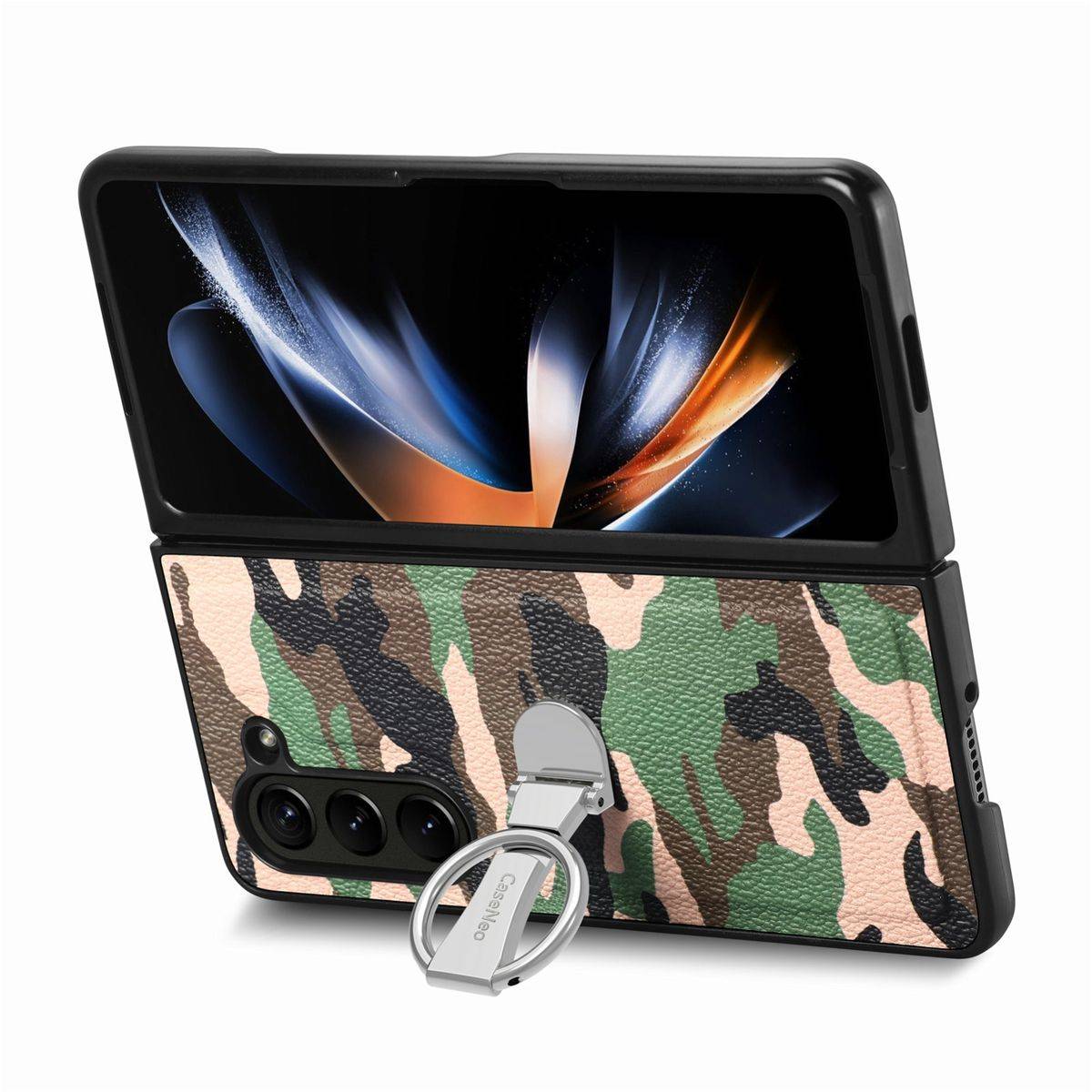 Für Samsung Galaxy Z Fold5 5G Camouflage Schutzhülle mit Ringhalter