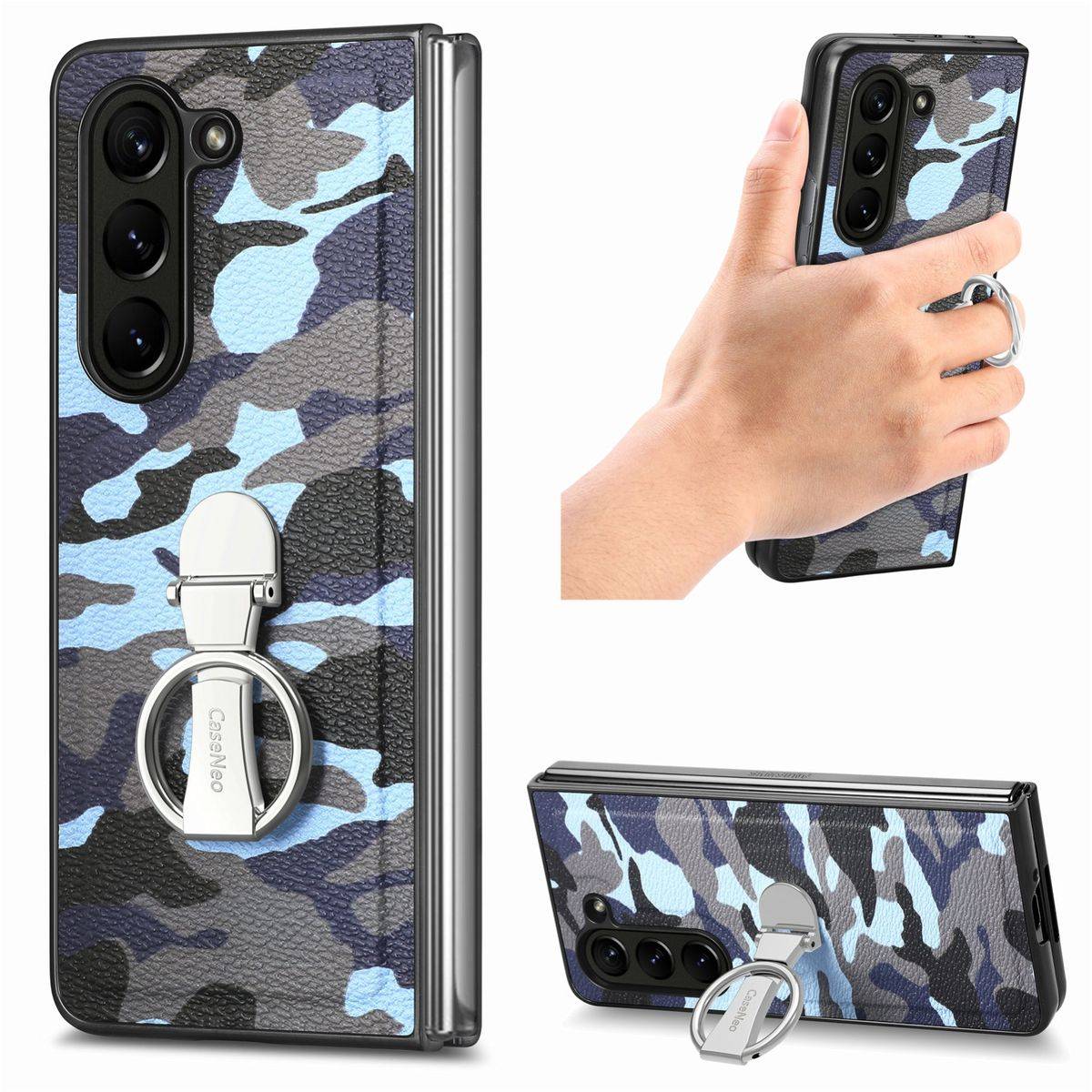 Für Samsung Galaxy Z Fold5 5G Camouflage Schutzhülle mit Ringhalter