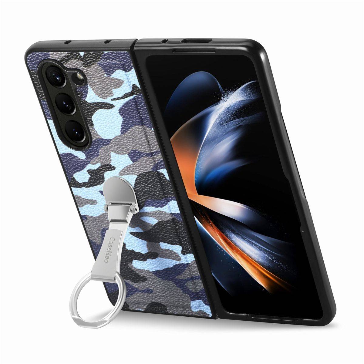 Für Samsung Galaxy Z Fold5 5G Camouflage Schutzhülle mit Ringhalter