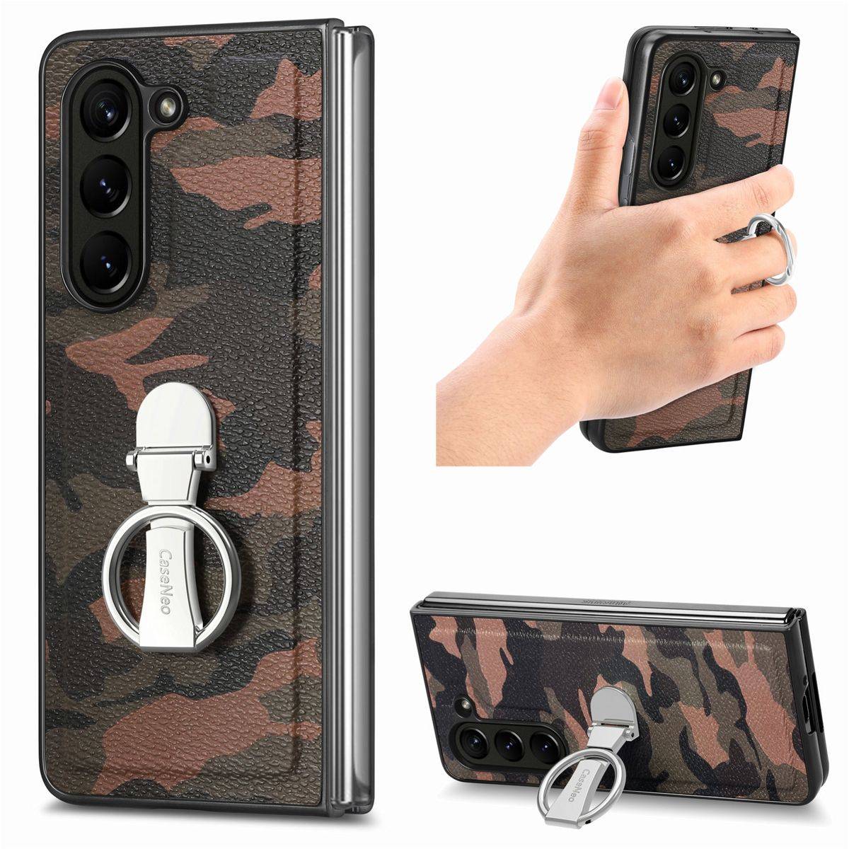 Für Samsung Galaxy Z Fold5 5G Camouflage Schutzhülle mit Ringhalter