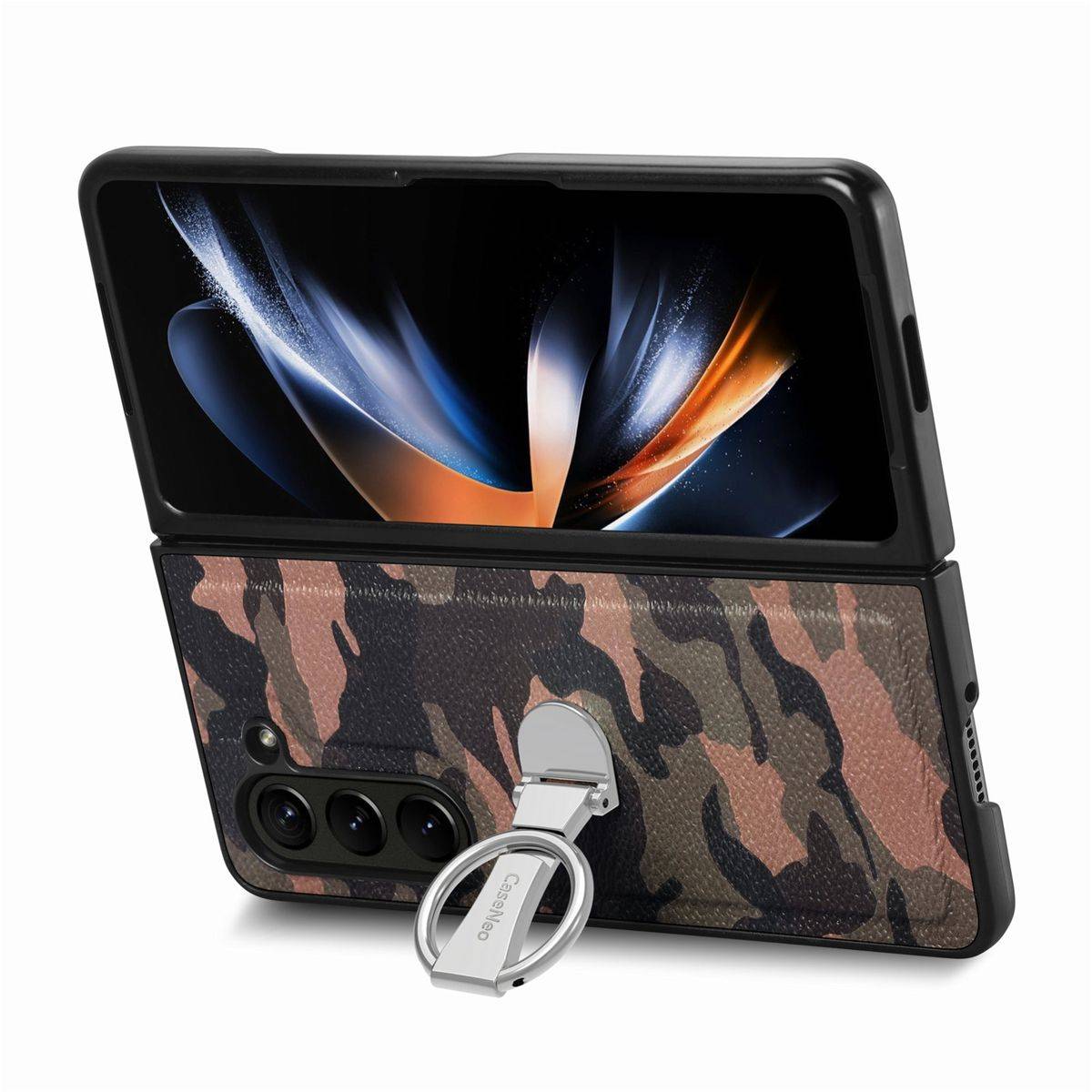 Für Samsung Galaxy Z Fold5 5G Camouflage Schutzhülle mit Ringhalter