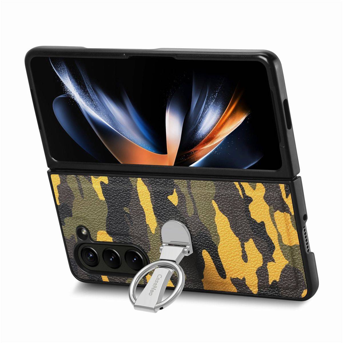 Für Samsung Galaxy Z Fold5 5G Camouflage Schutzhülle mit Ringhalter