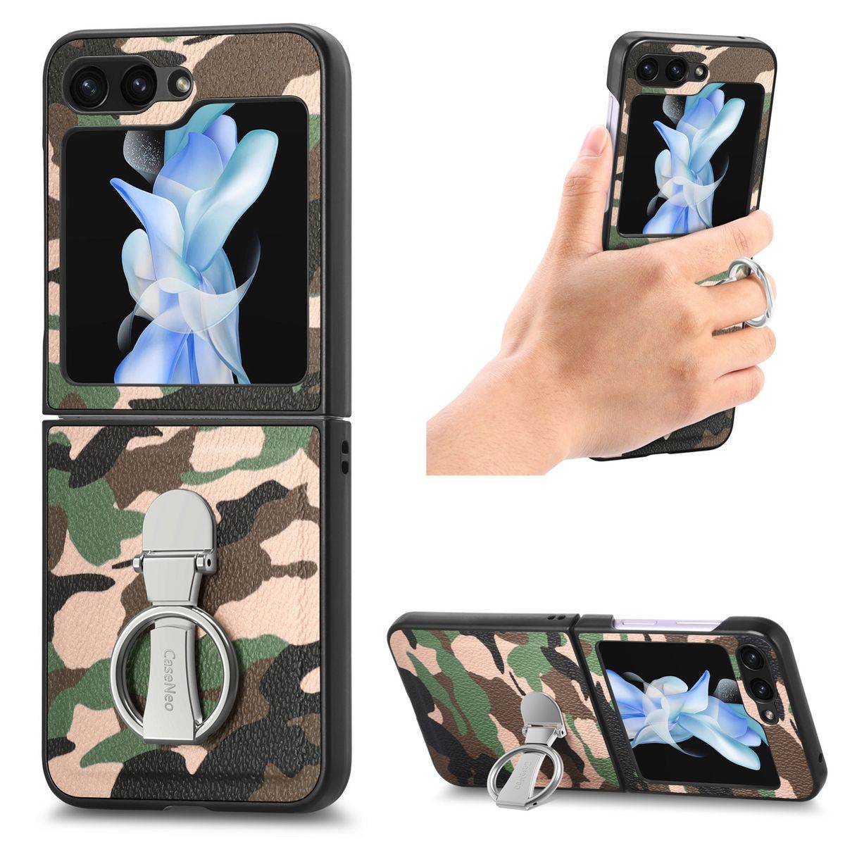 Für Samsung Galaxy Z Flip5 5G Camouflage Schutzhülle mit Ringhalter