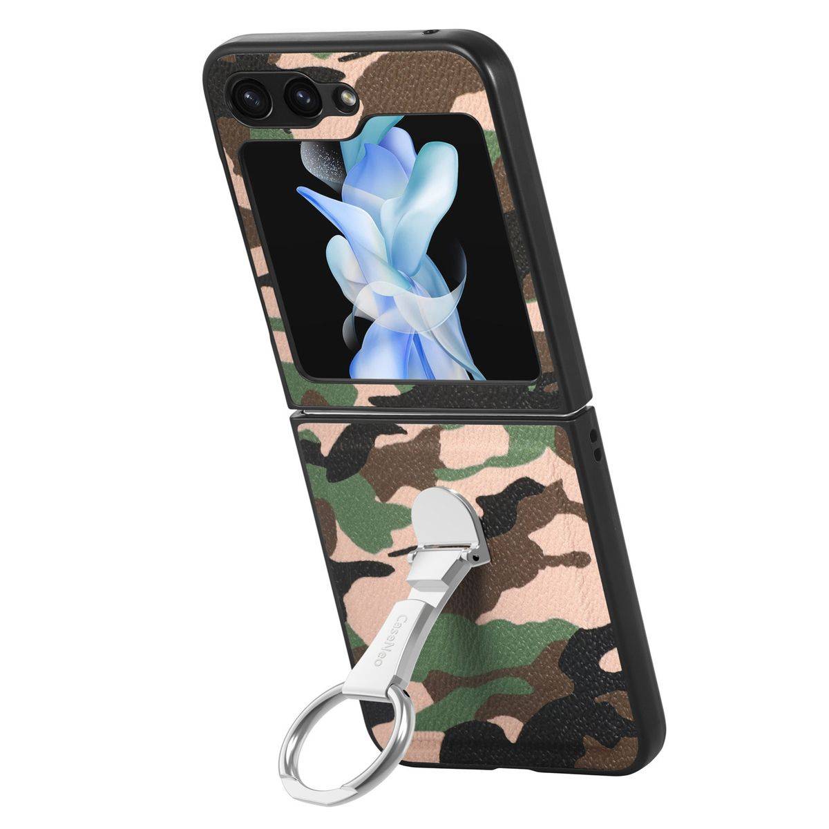 Für Samsung Galaxy Z Flip5 5G Camouflage Schutzhülle mit Ringhalter