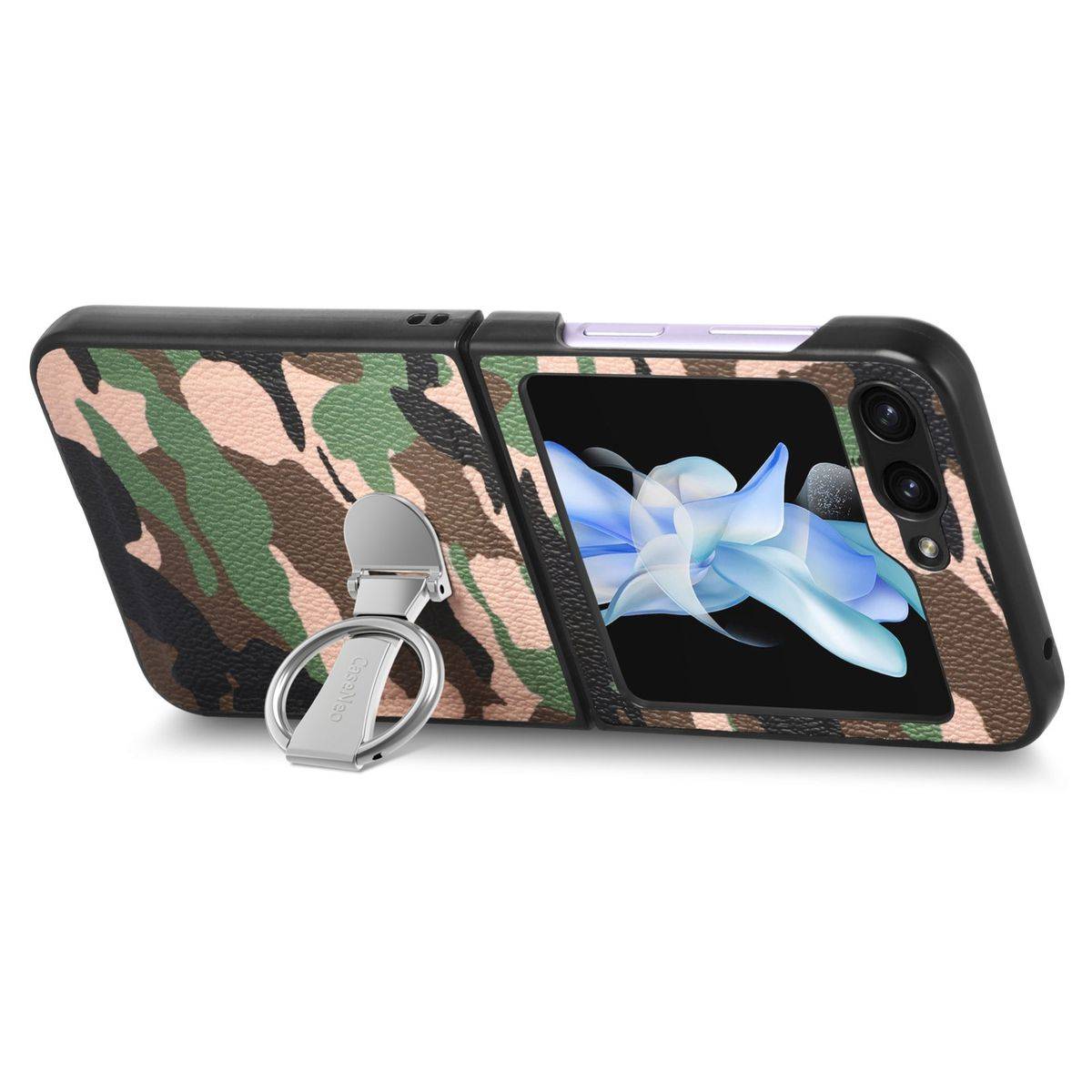 Für Samsung Galaxy Z Flip5 5G Camouflage Schutzhülle mit Ringhalter