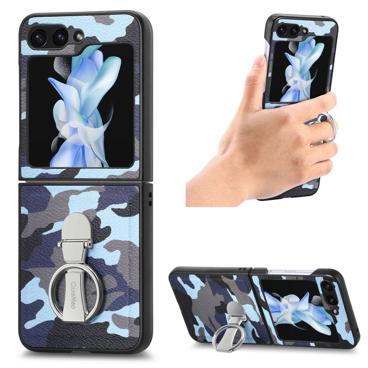 Für Samsung Galaxy Z Flip5 5G Camouflage Schutzhülle mit Ringhalter