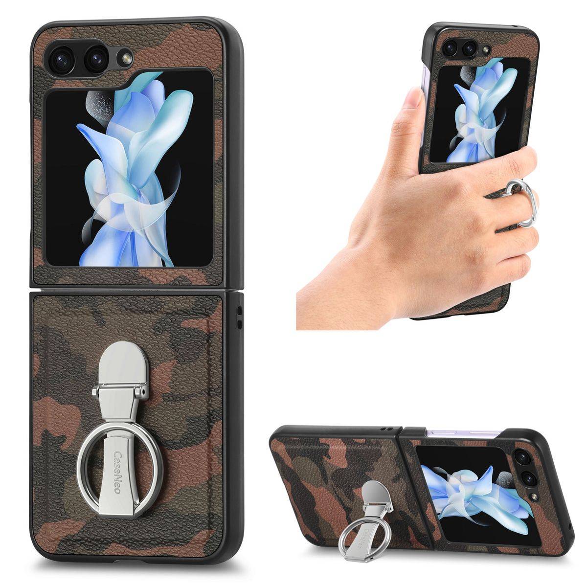 Für Samsung Galaxy Z Flip5 5G Camouflage Schutzhülle mit Ringhalter