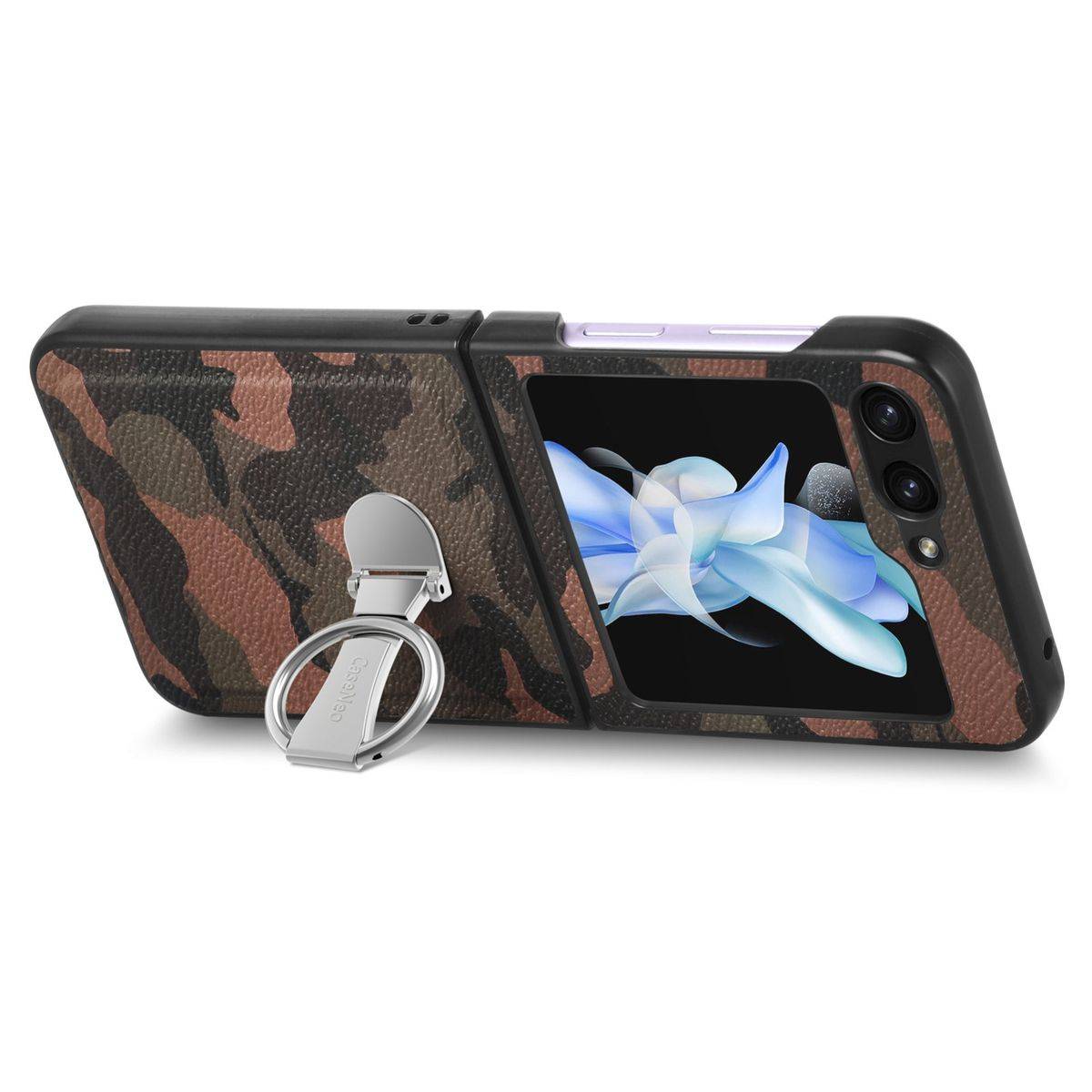 Für Samsung Galaxy Z Flip5 5G Camouflage Schutzhülle mit Ringhalter