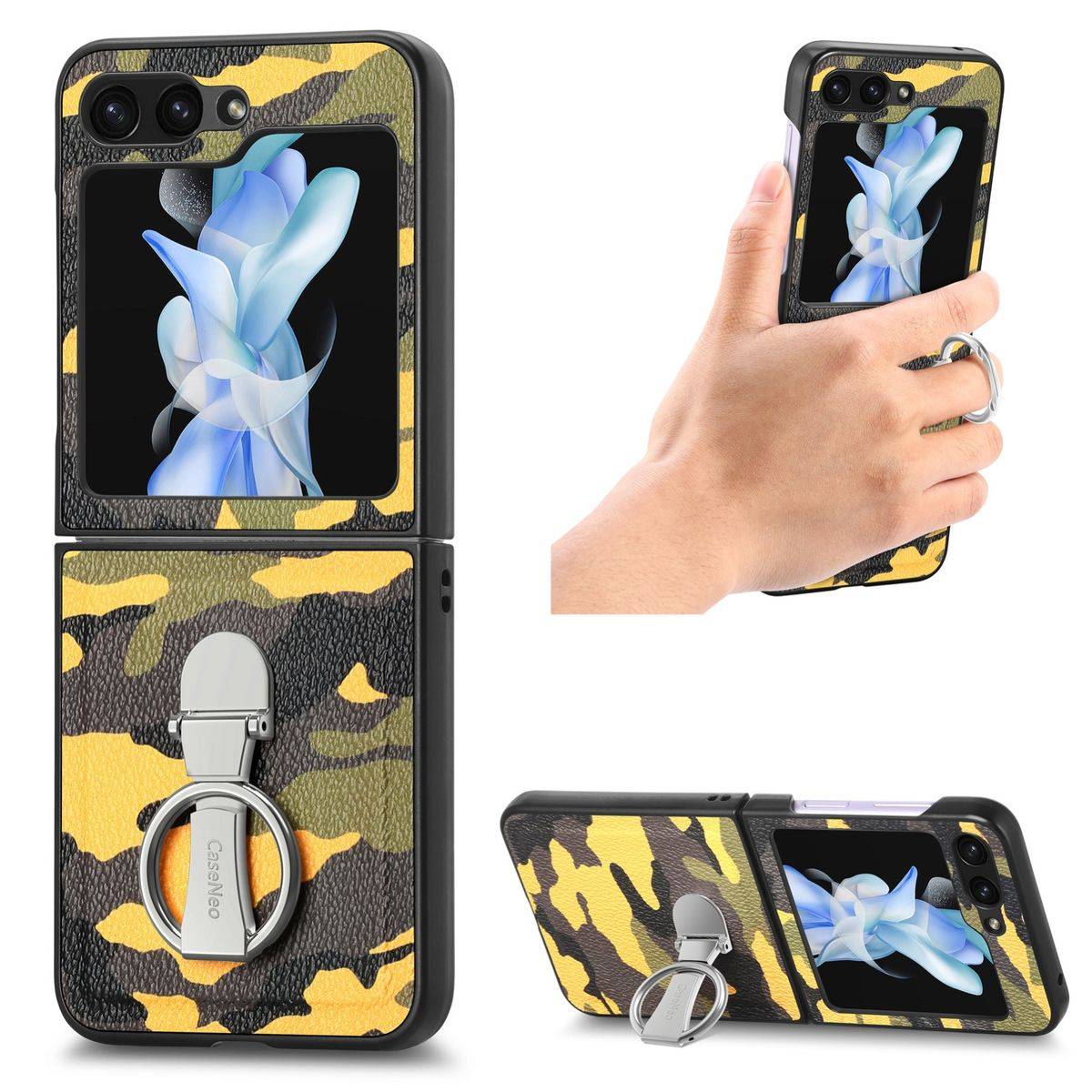 Für Samsung Galaxy Z Flip5 5G Camouflage Schutzhülle mit Ringhalter