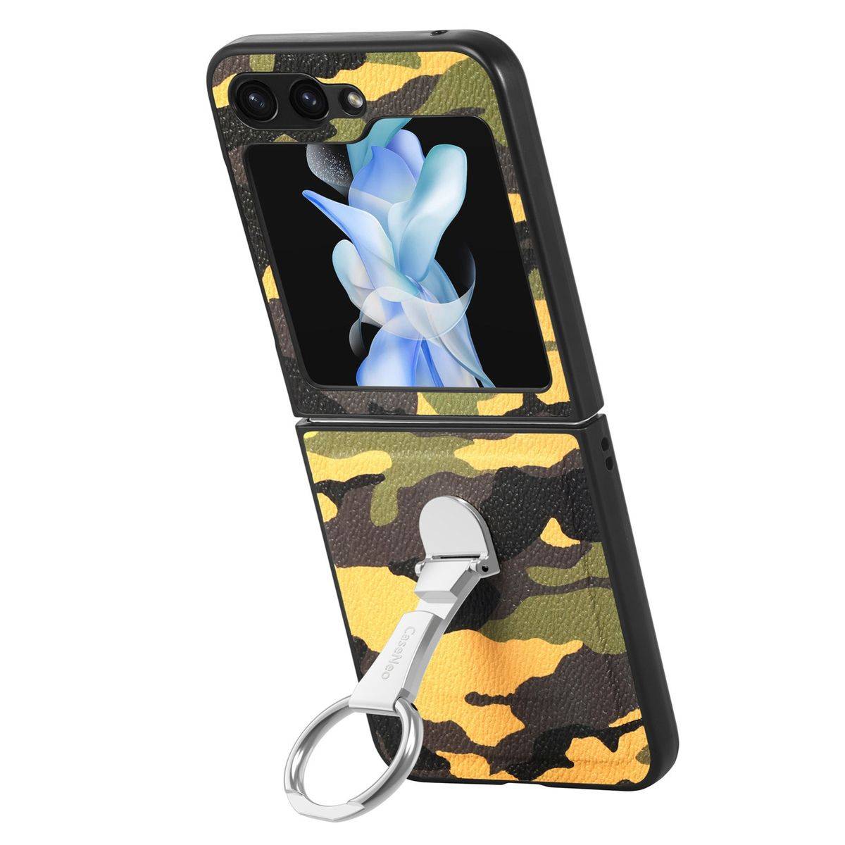 Für Samsung Galaxy Z Flip5 5G Camouflage Schutzhülle mit Ringhalter