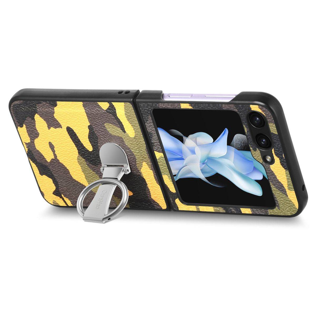 Für Samsung Galaxy Z Flip5 5G Camouflage Schutzhülle mit Ringhalter