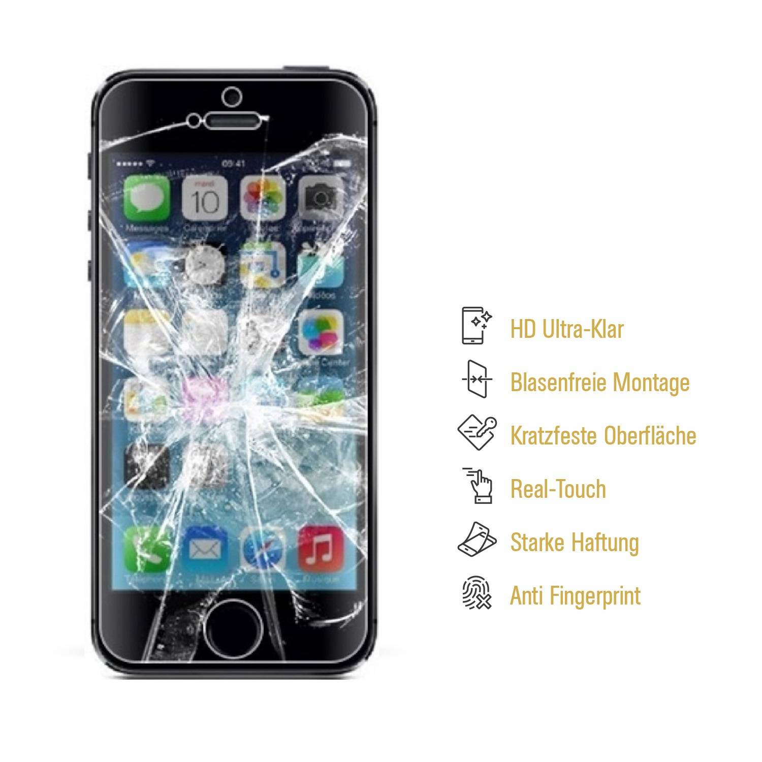 2x Panzerfolie für iPhone 5 5S 5C 5SE ANTI-SCHOCK Displayschutzfolie HD KLAR