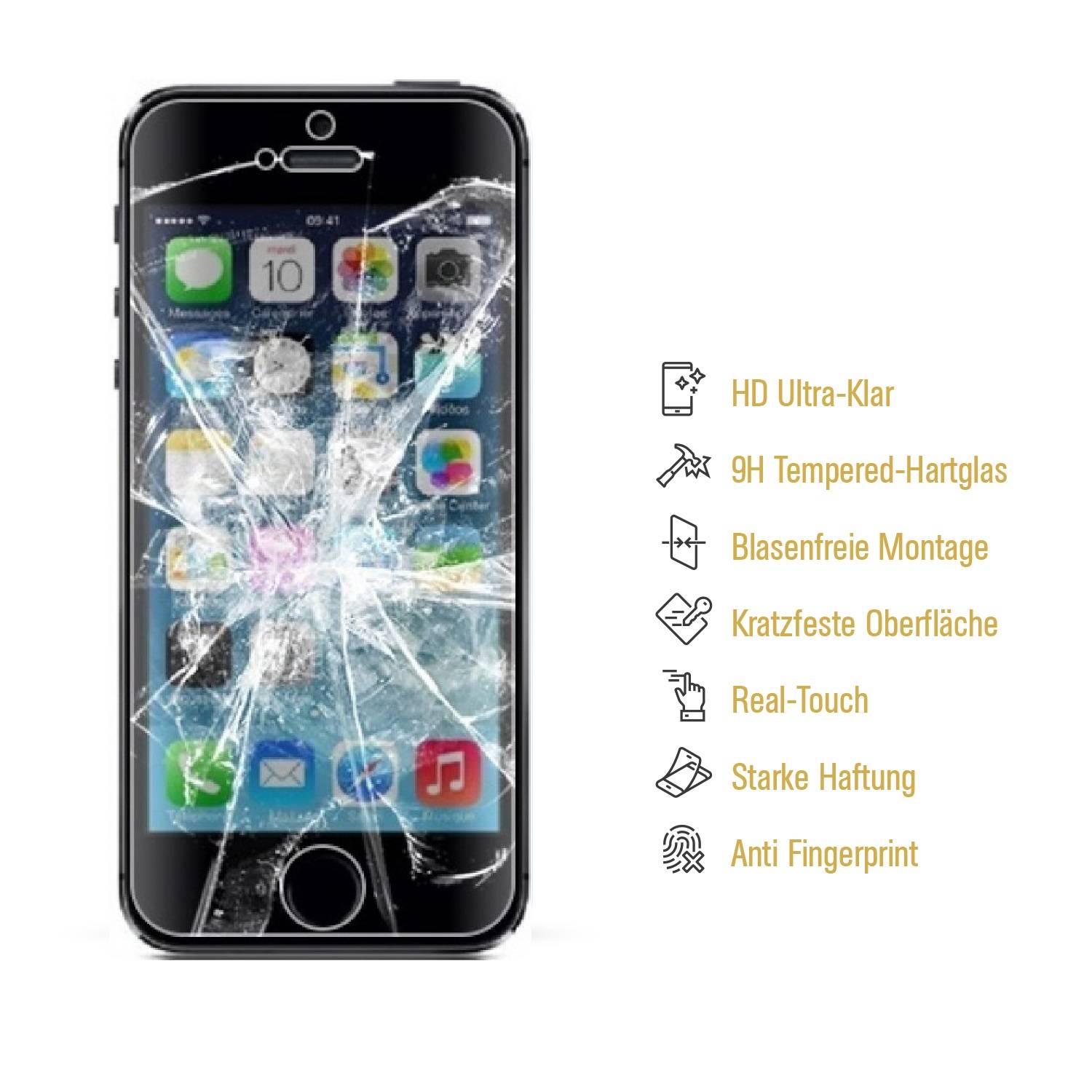 2x 9H Hartglasfolie für iPhone 5 5S 5C 5SE Panzerfolie Glasfolie Schutzglas KLAR Panzerglas Schutzfolie