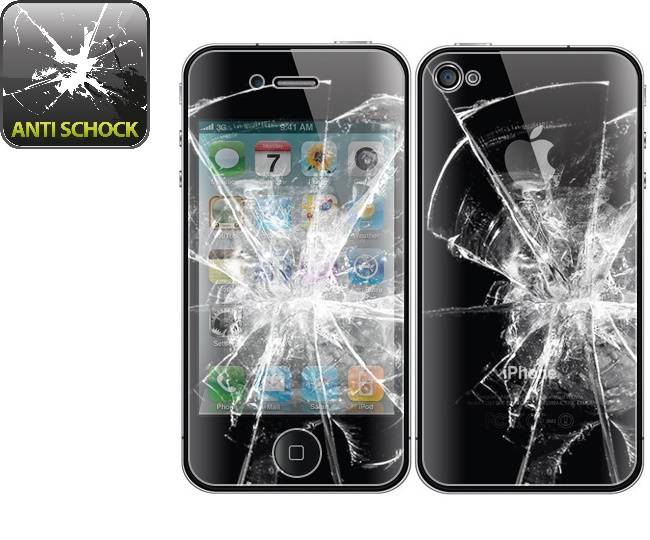 4x Panzerfolie ANTI-SCHOCK Displayschutzfolie für iPhone 4 4S Klar F/B