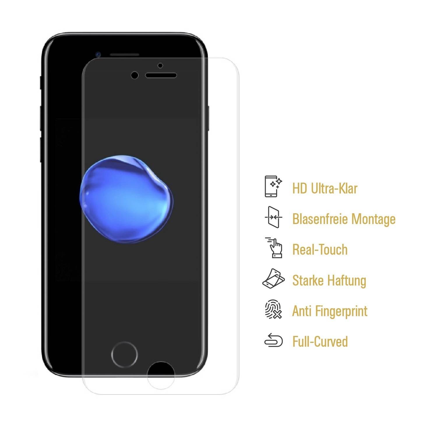 1x Displayschutzfolie für iPhone 8 Plus FULL COVER Schutzfolie Displayfolie KLAR