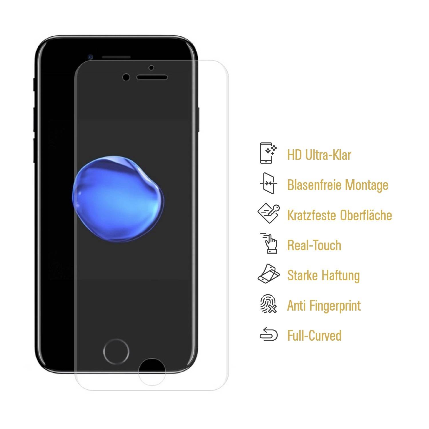 2x 9H Nano-Glass für iPhone 8 FULL COVER 3D KLAR Anti-Shock Anti-Bruch Anti-Stoß Anti-Schmutz Panzernanoglas Displayschutz Schutzfolie Panzerfolie