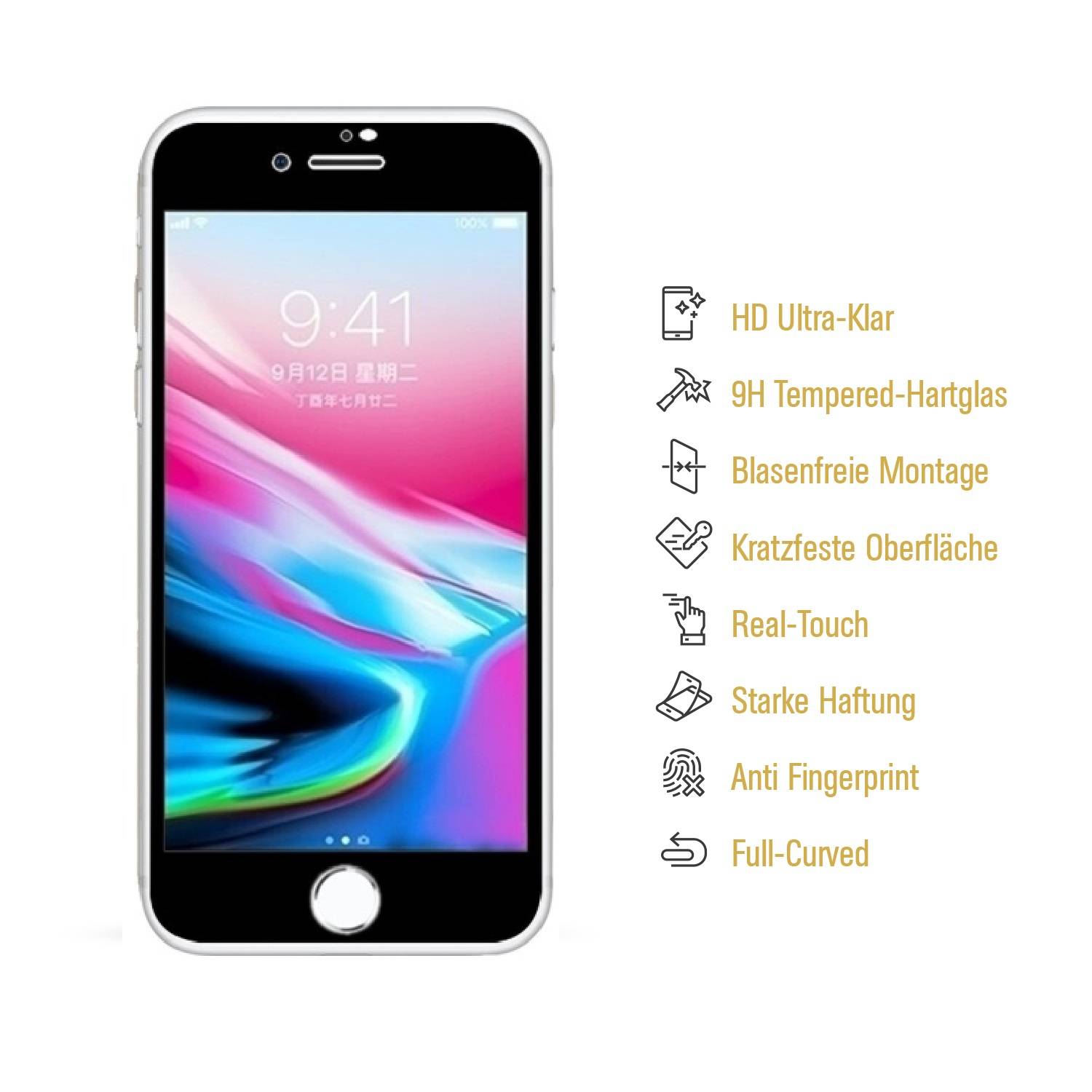 1x 9H Hartglas für iPhone 7 FULL COVER Panzerfolie Displayschutz SW Schutzfolie HD KLAR Panzerglas Schutzglas