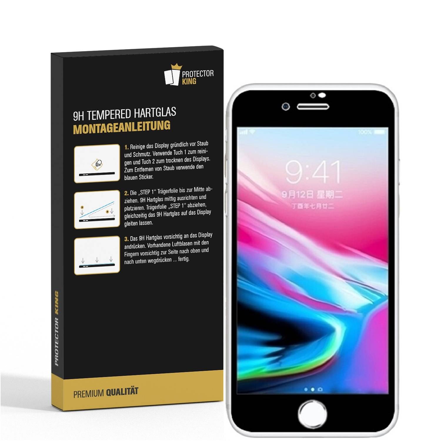 2x 9H Hartglas für iPhone 7 FULL COVER Panzerfolie Displayschutz SW Schutzfolie HD KLAR Panzerglas Schutzglas