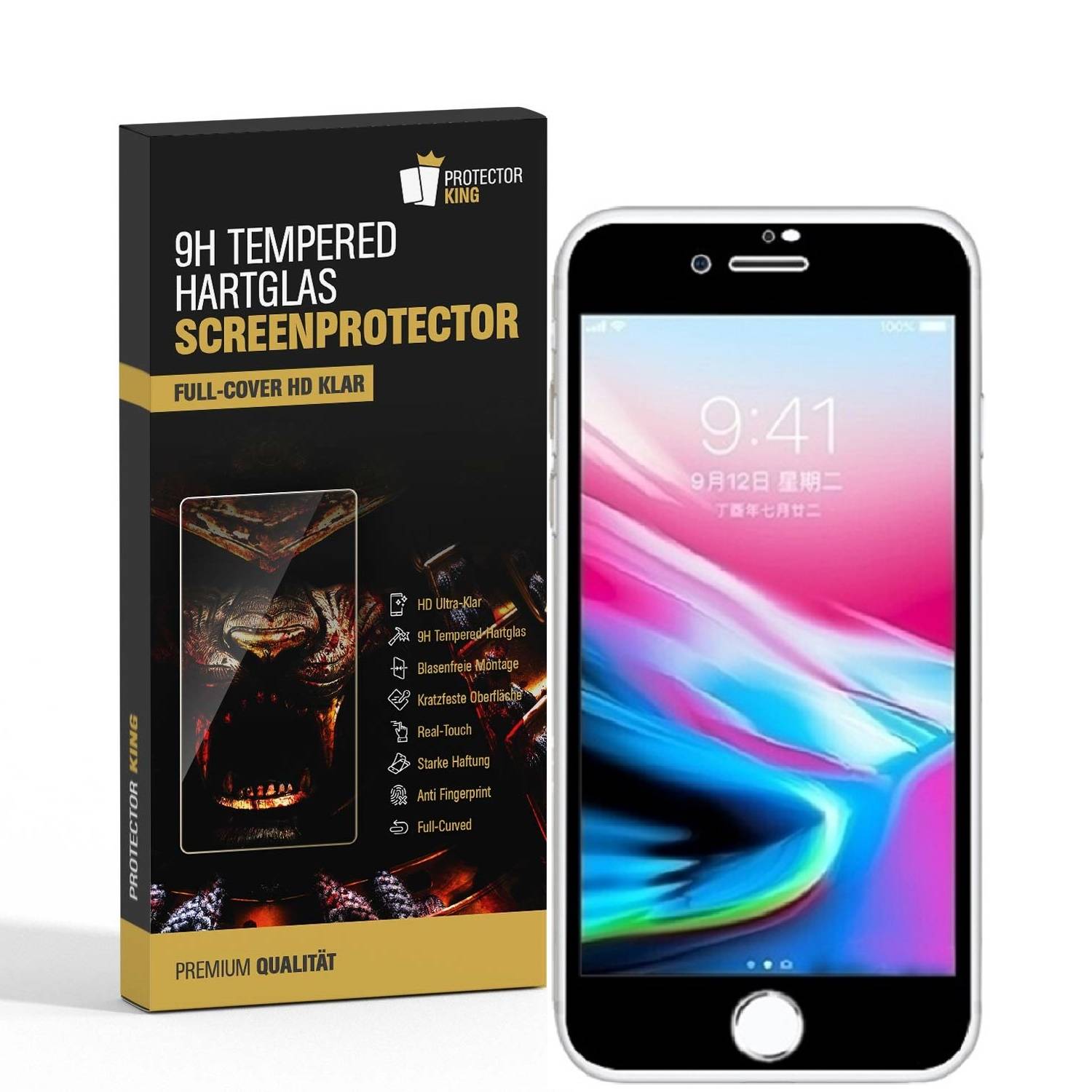 2x 9H Hartglas für iPhone 7 FULL COVER Panzerfolie Displayschutz SW Schutzfolie HD KLAR Panzerglas Schutzglas